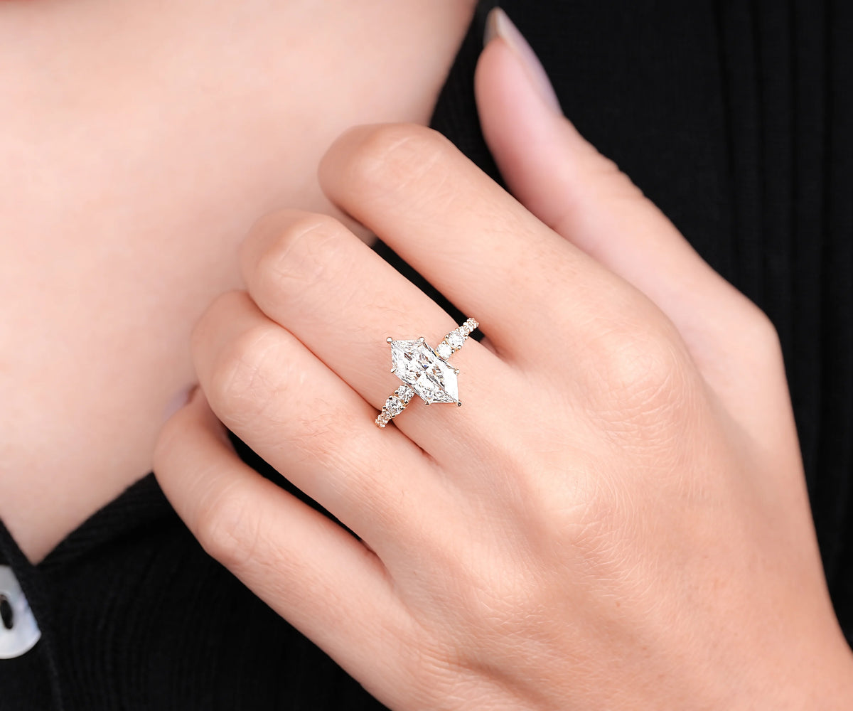 Solitaire Accent Dutch Marquise Shape Lab Diamond Engagement Ring