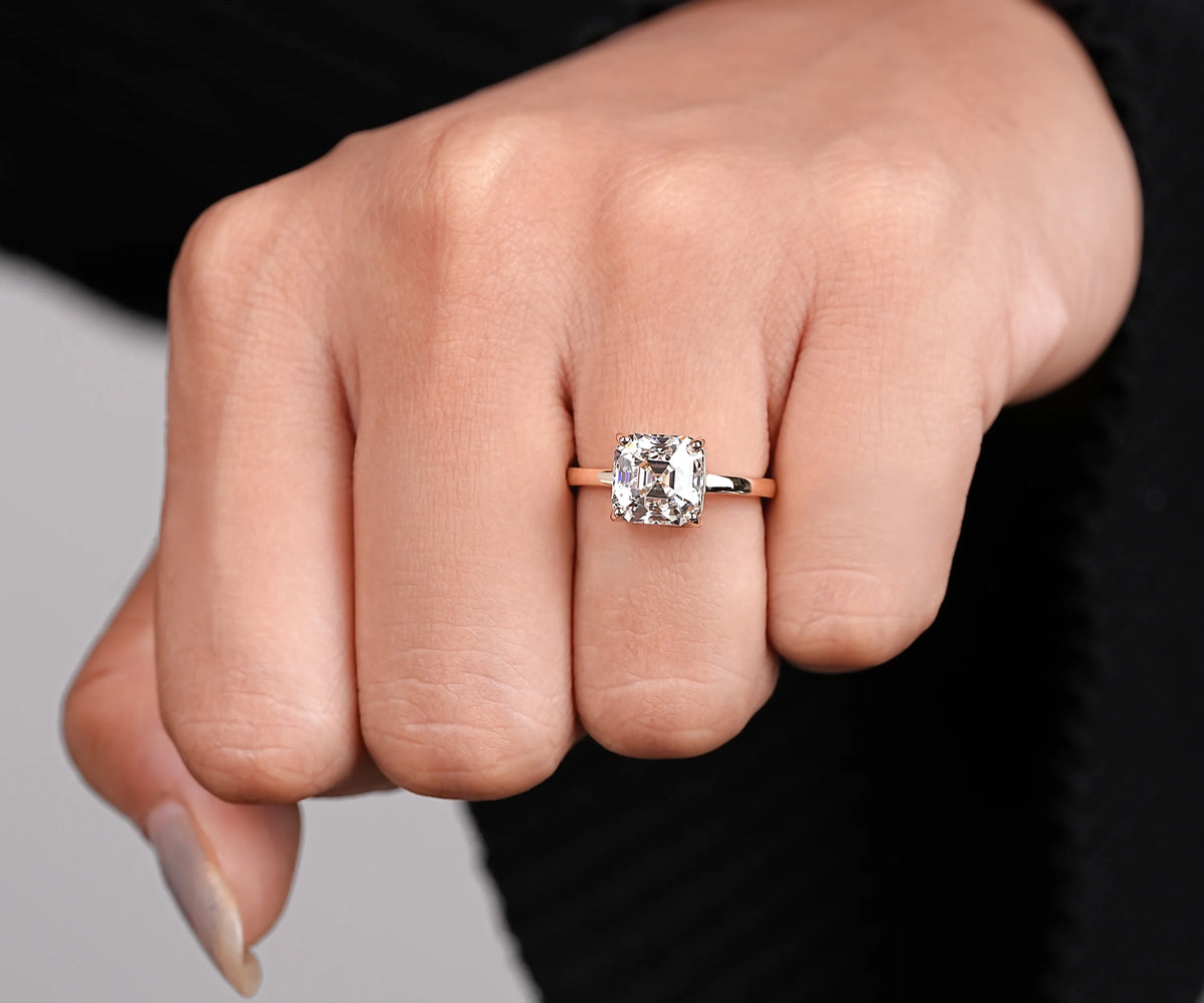 Asscher cut lab diamond solitaire engagement ring