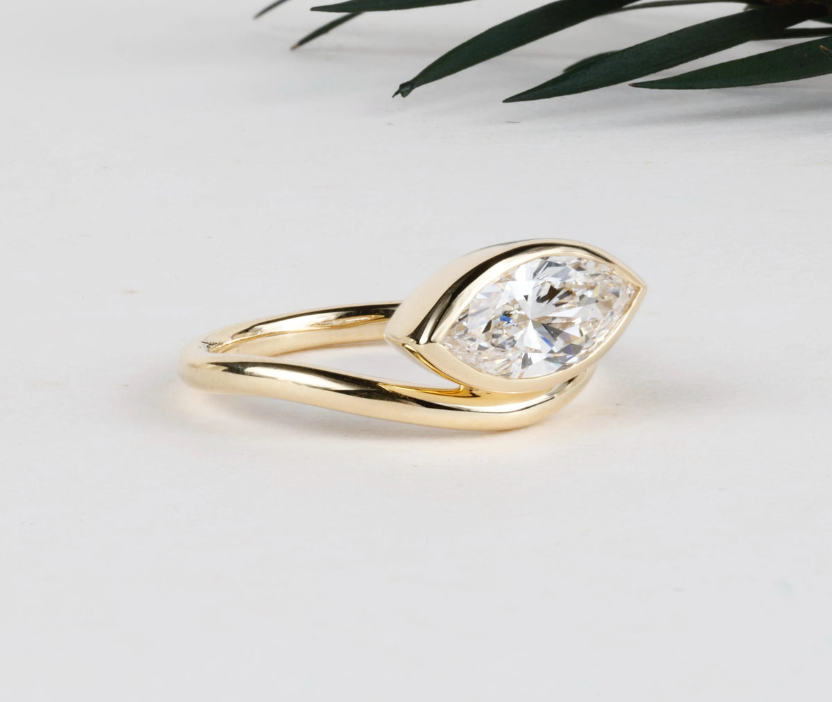 Bezel set horizontal marquise lab diamond ring