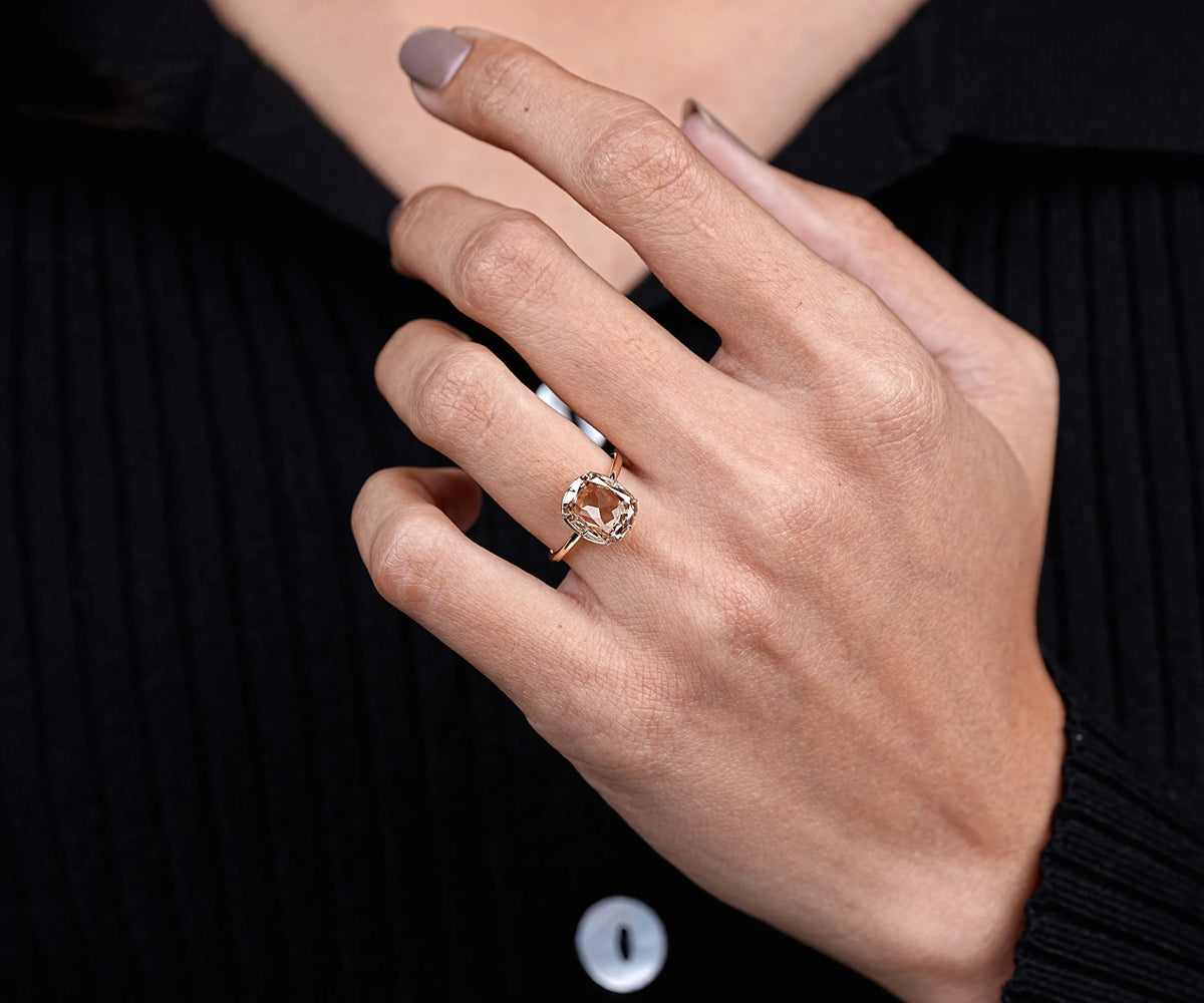 cushion cut lab grown diamond Georgian style engagement ring