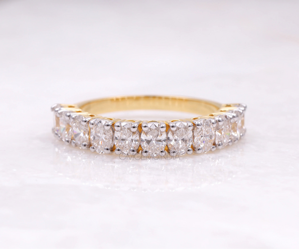 Half Eternity Oval Shape Lab Diamond Wedding Band