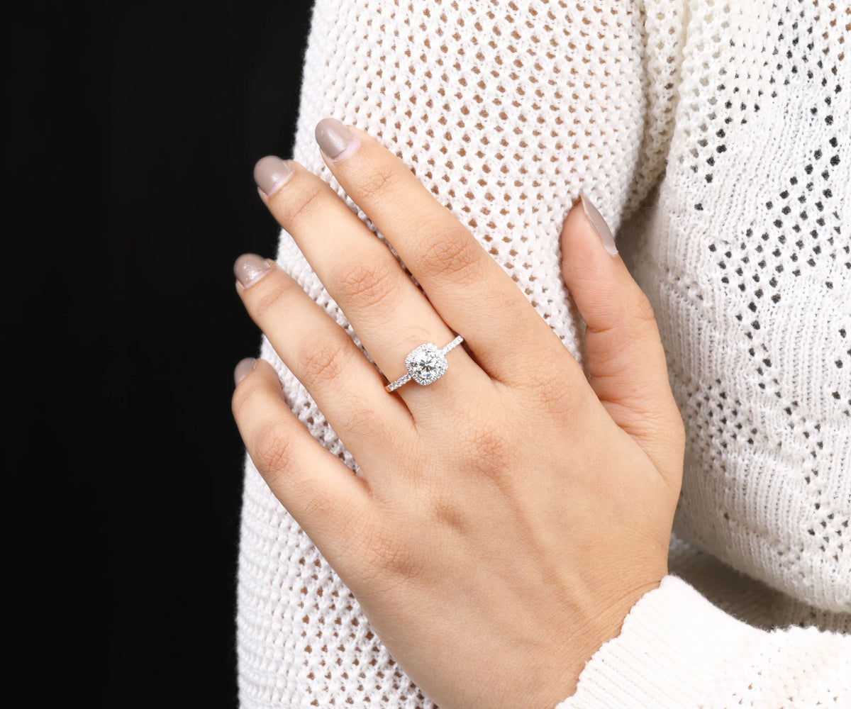 Halo round lab grown diamond bridal ring