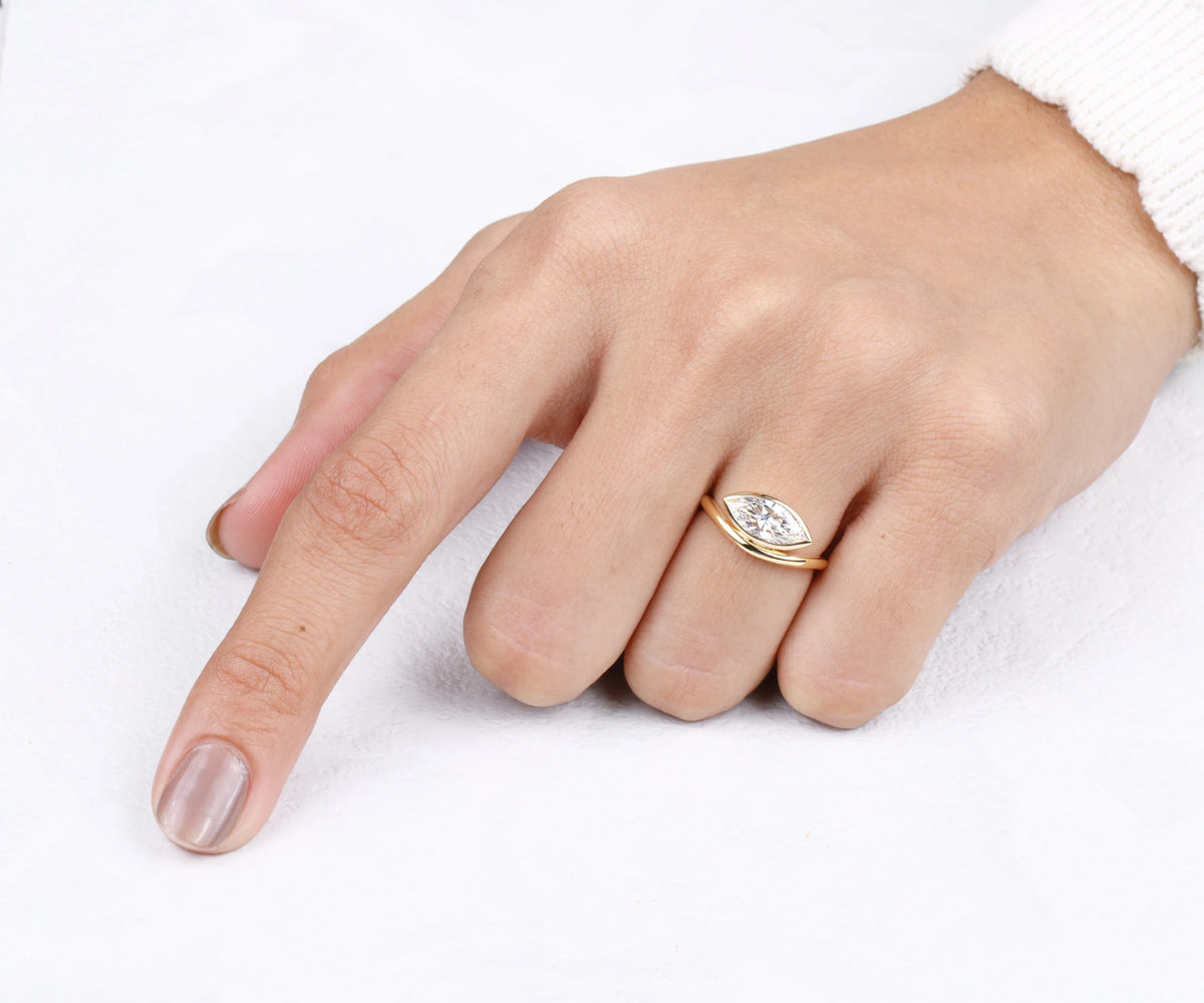 Horizontal marquise lab grown diamond anniversary ring