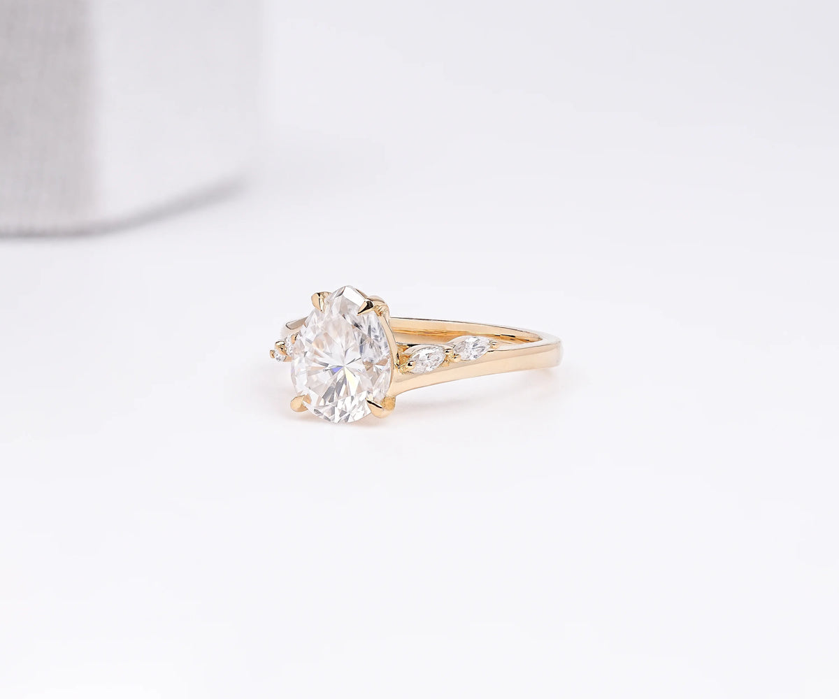 Solitaire Bypass Accent Pear Shape Lab Diamond Engagement Ring