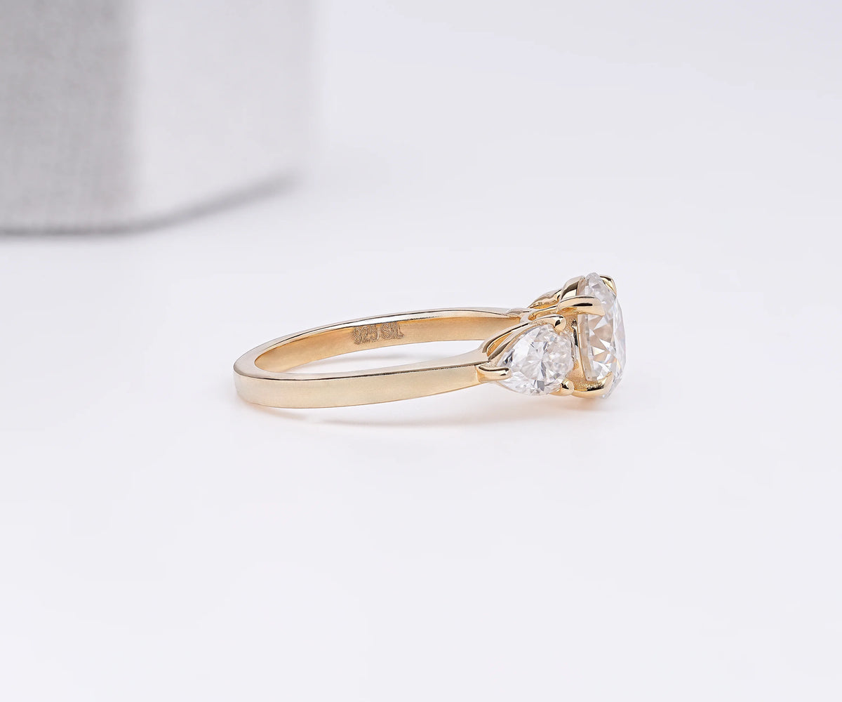Three Stone Round And Pear Lab Grown Diamond Anniversary Ring