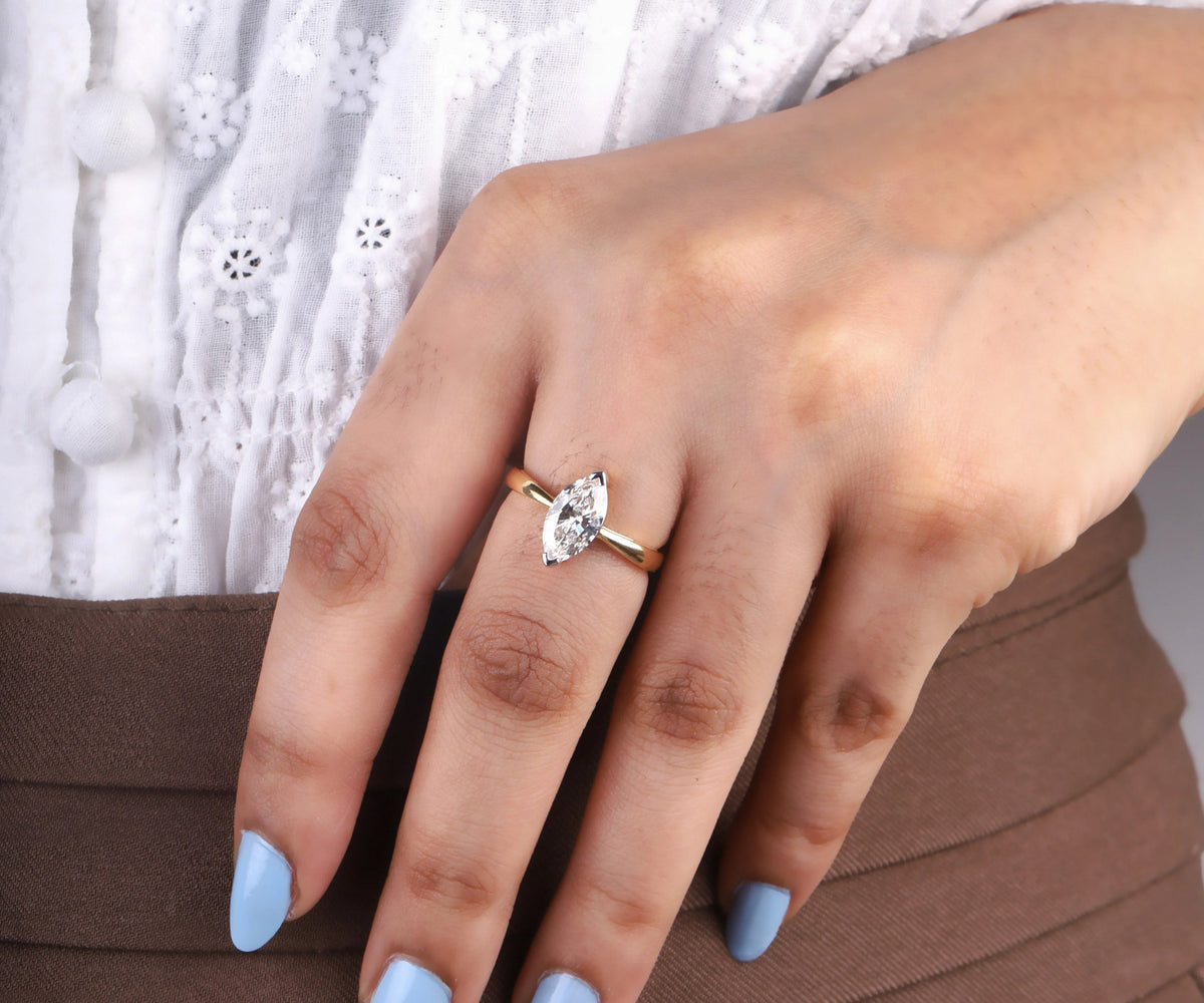 Marquise lab diamond classic solitaire bridal ring