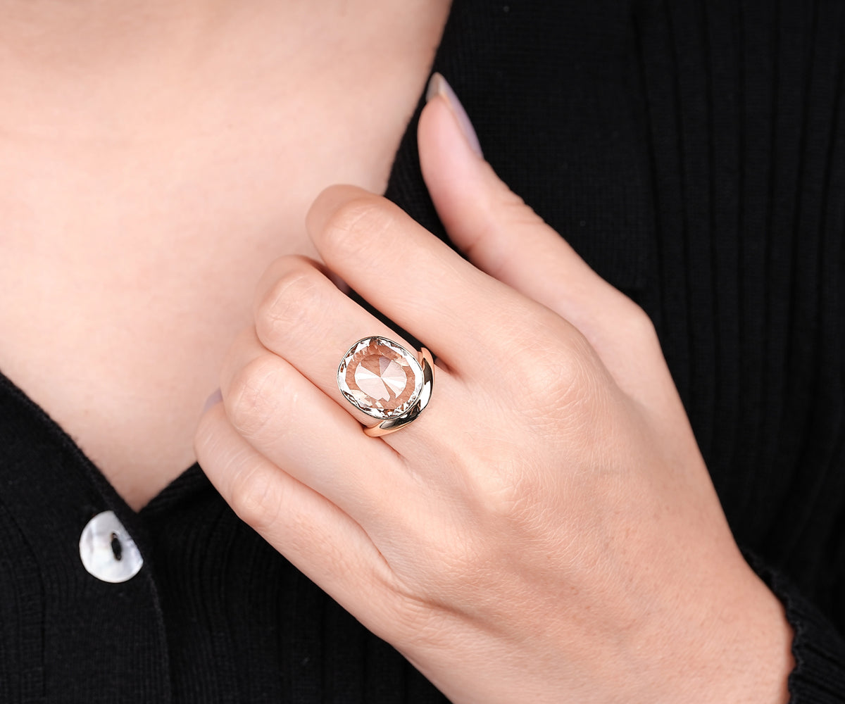 Oval lab diamond dome anniversary ring