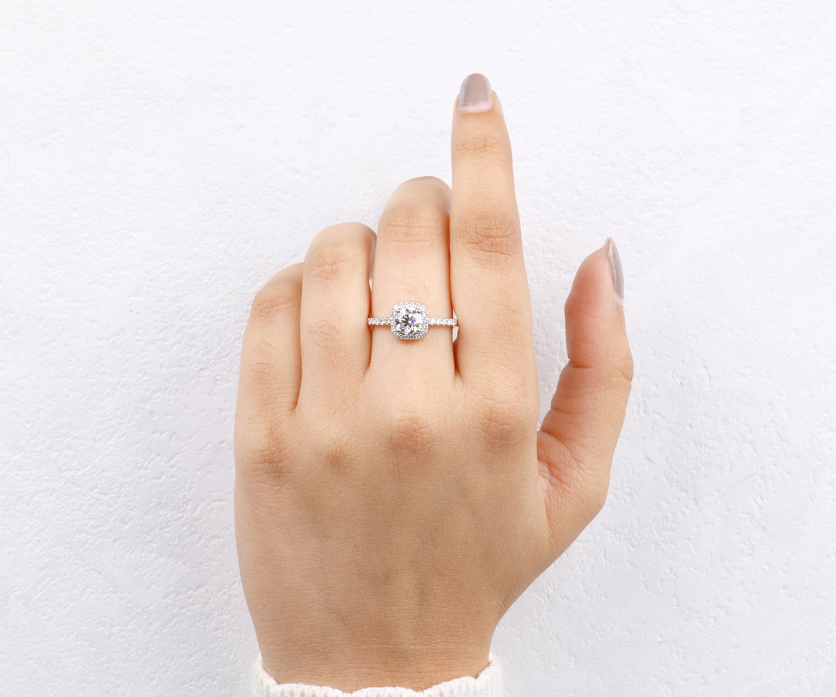 Round cut lab diamond frame engagement ring
