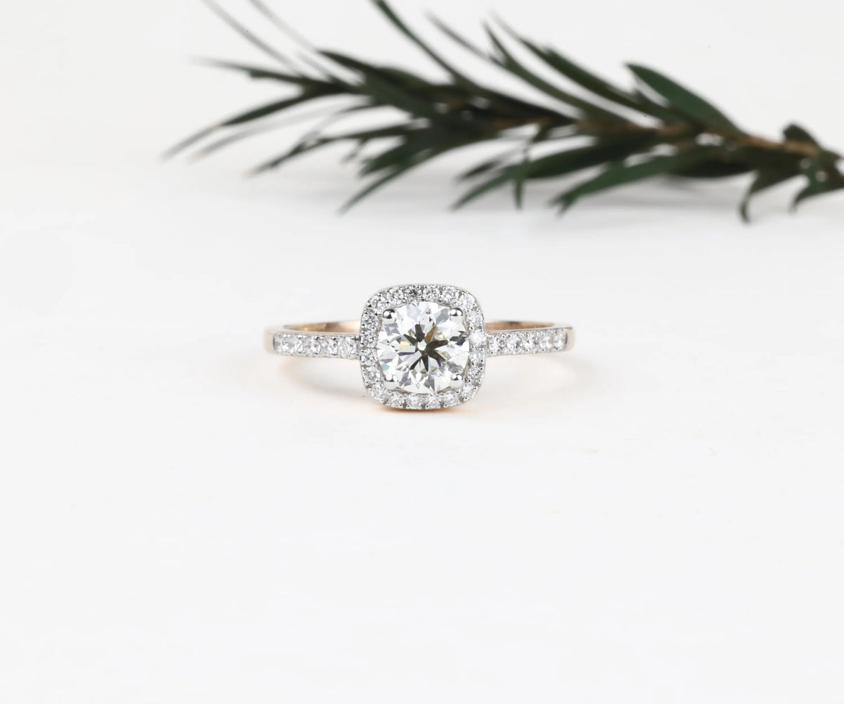 Round cut lab diamond halo engagement ring