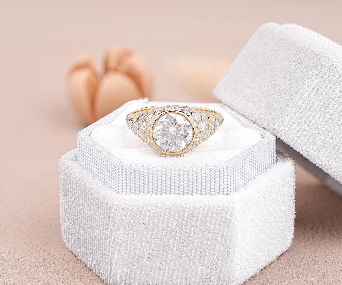 round cut lab grown diamond bezel set engagement ring