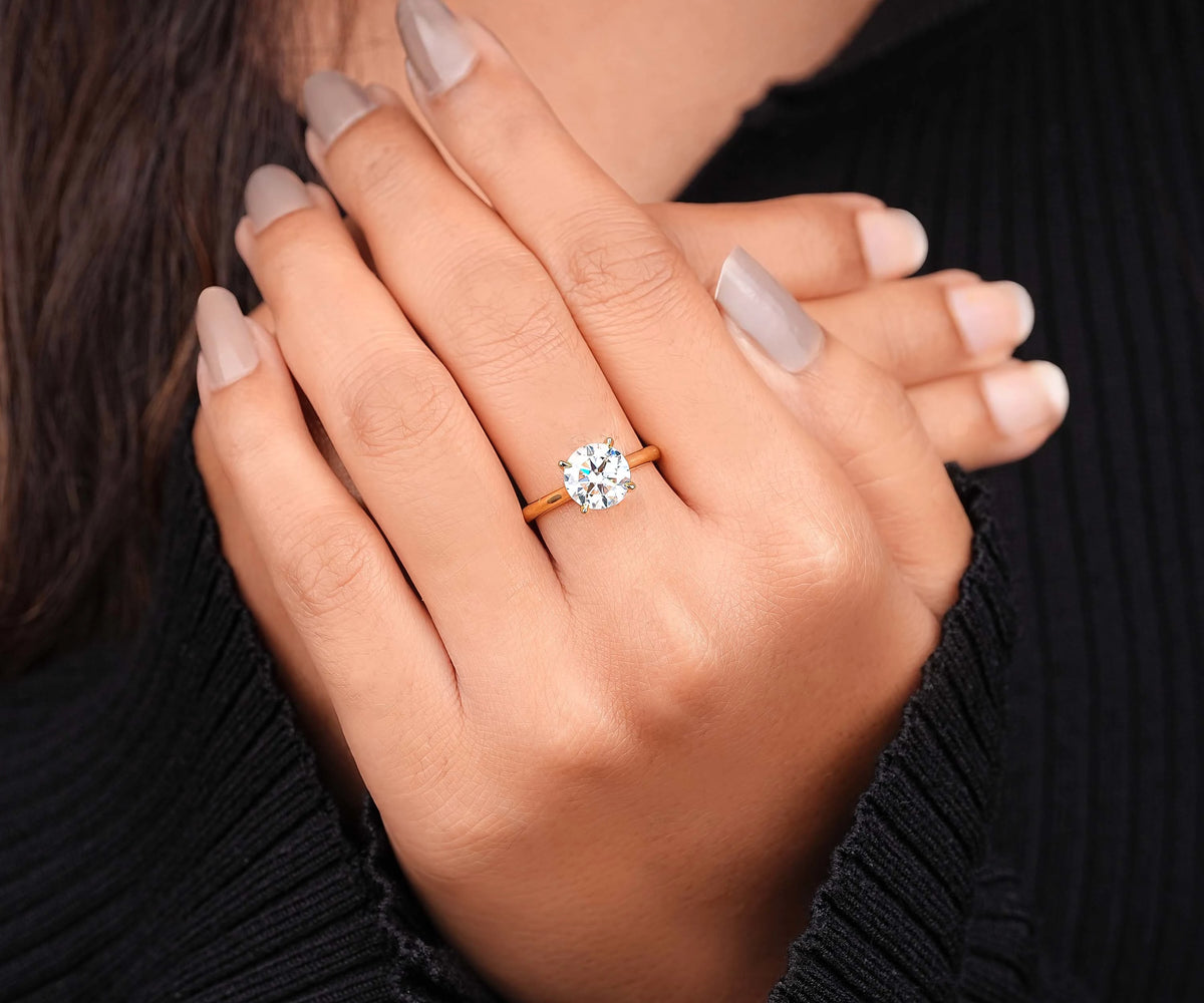 Round lab diamond solitaire halo engagement ring