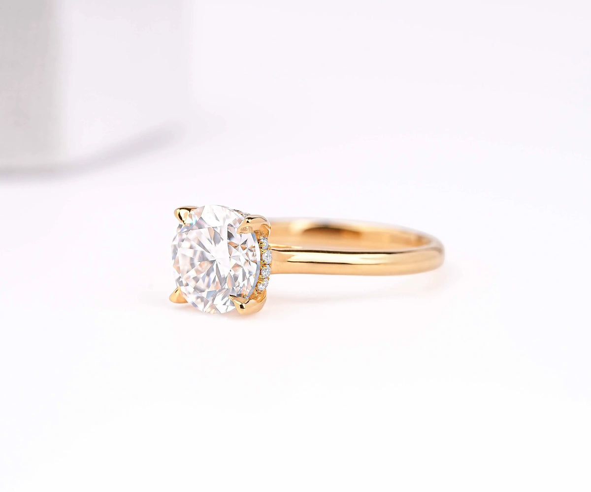 Round lab diamond solitaire hidden halo engagement ring