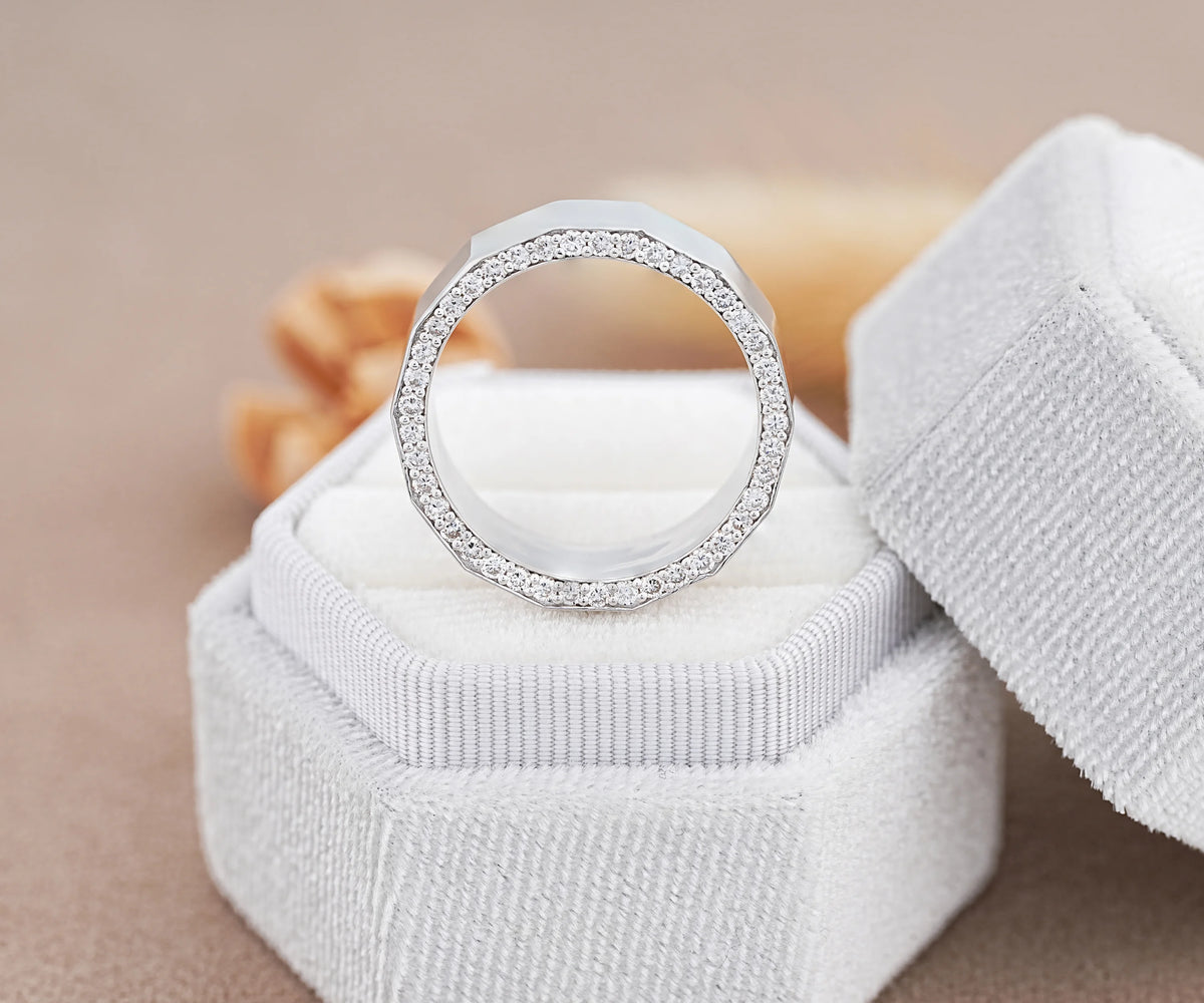 Round lab diamond statement cigar wedding band