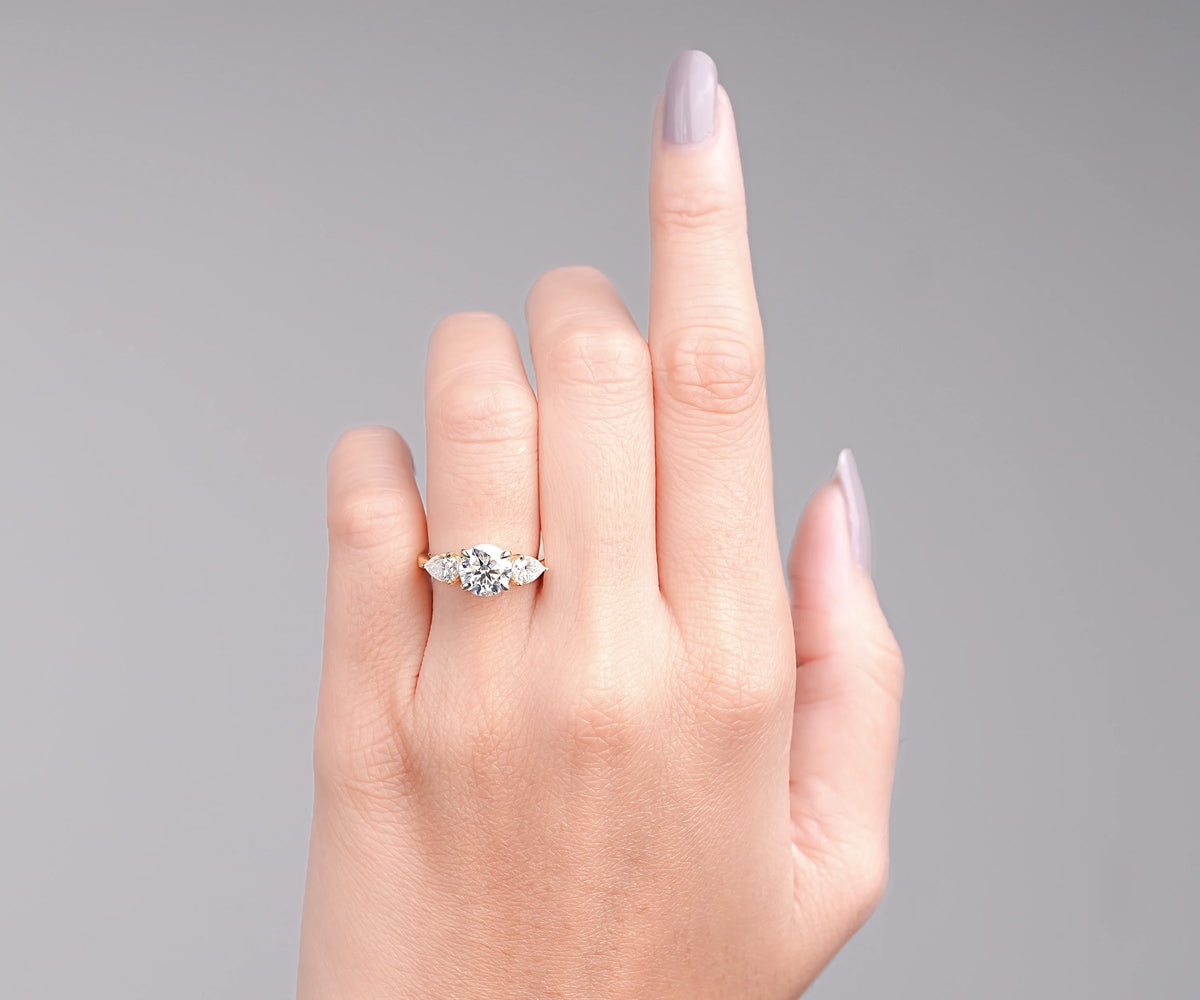Three Stone Round And Pear Lab Grown Diamond Anniversary Ring