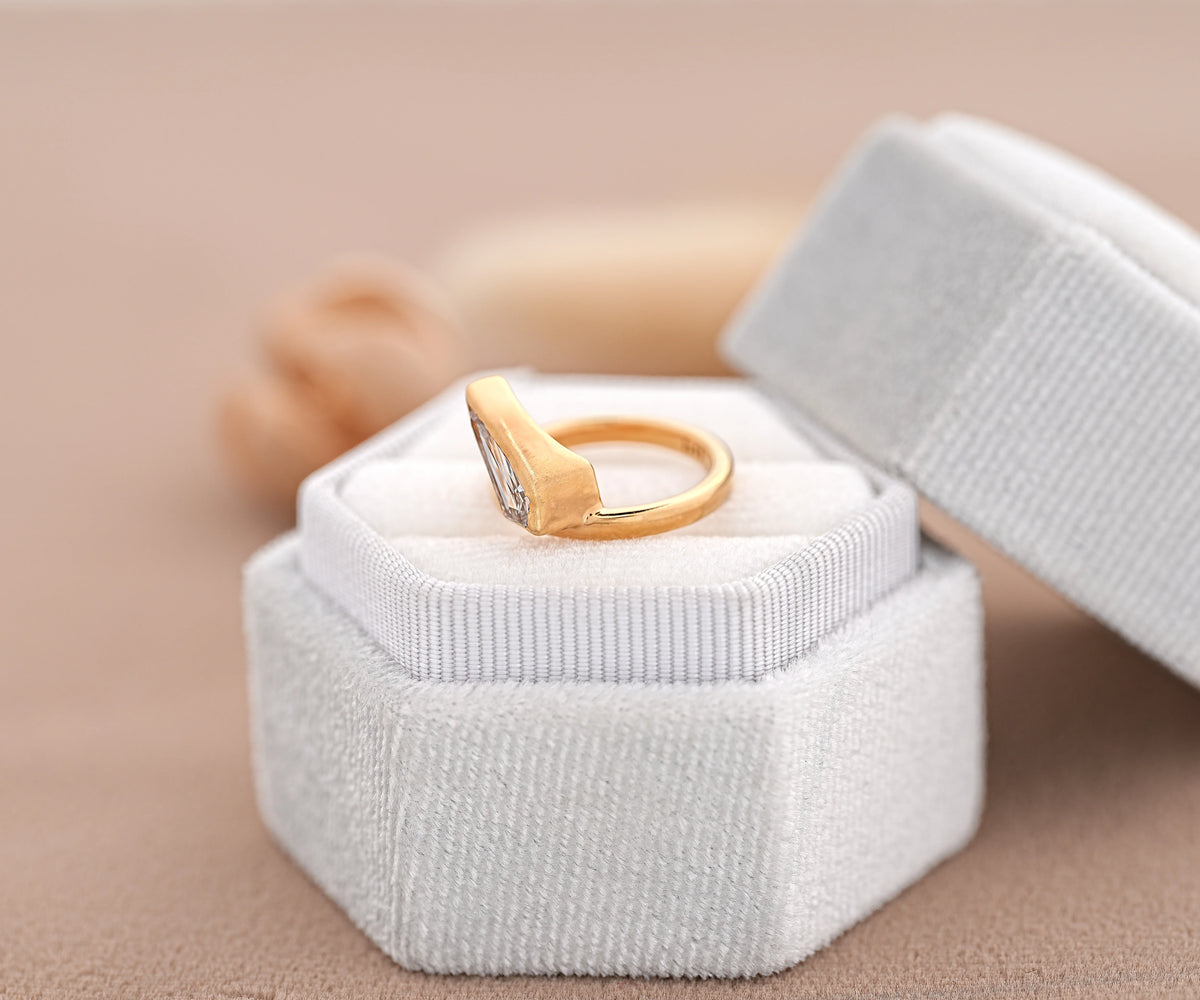 Solitaire Tilted Bezel Fancy Champagne Shield Shape Lab Diamond Anniversary Ring