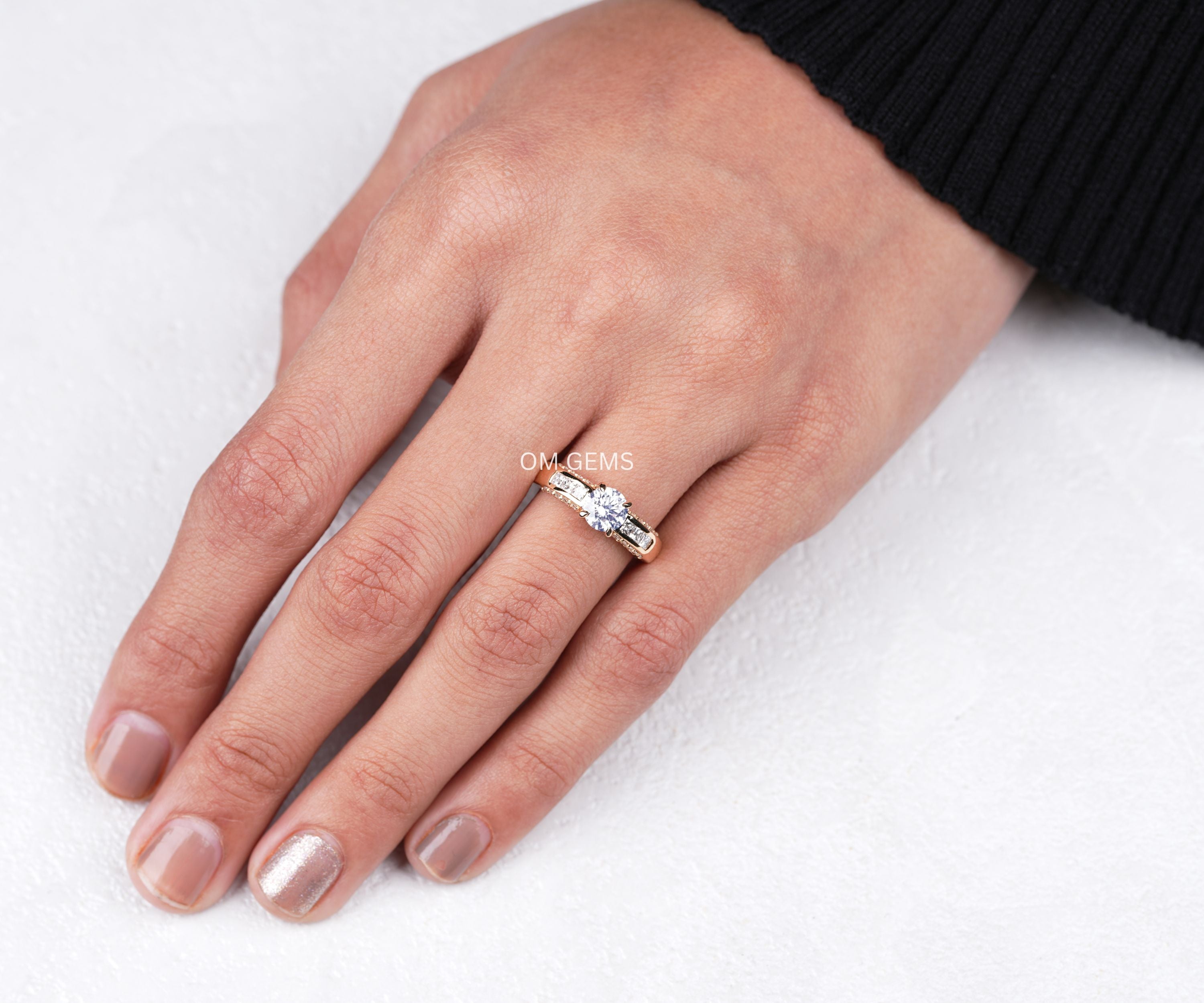 1 CT Round Lab Grown Diamond Accent Engagement Ring