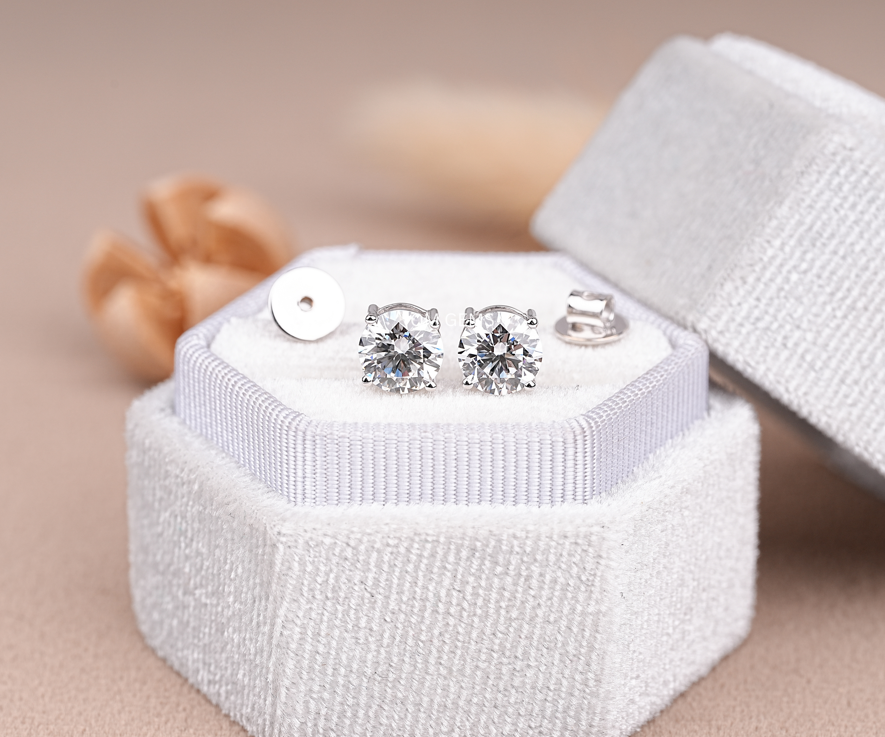 14k White Gold Round Cut Lab Diamond Stud Earrings