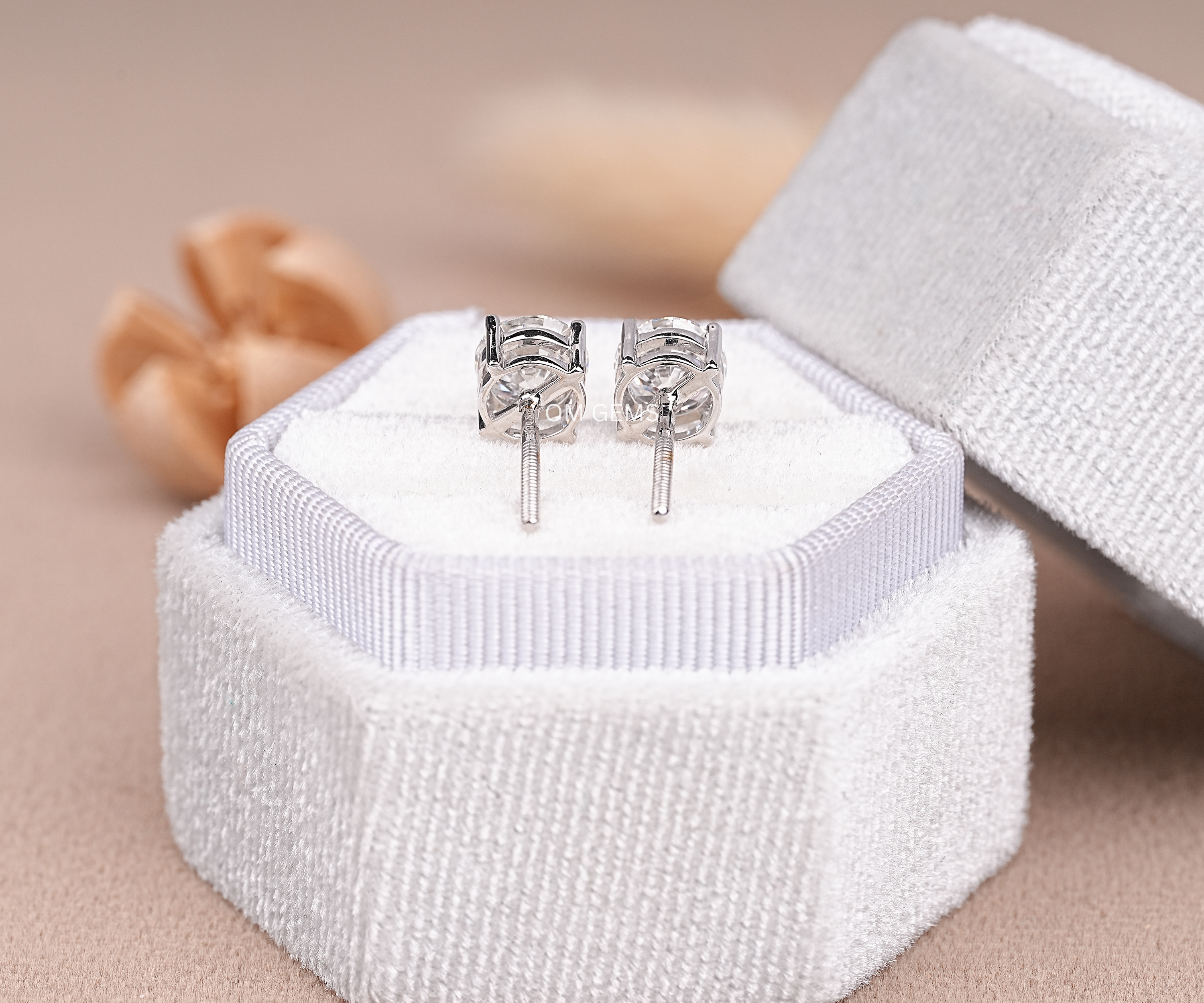 14k White Gold Round Cut Lab Diamond Stud Earrings