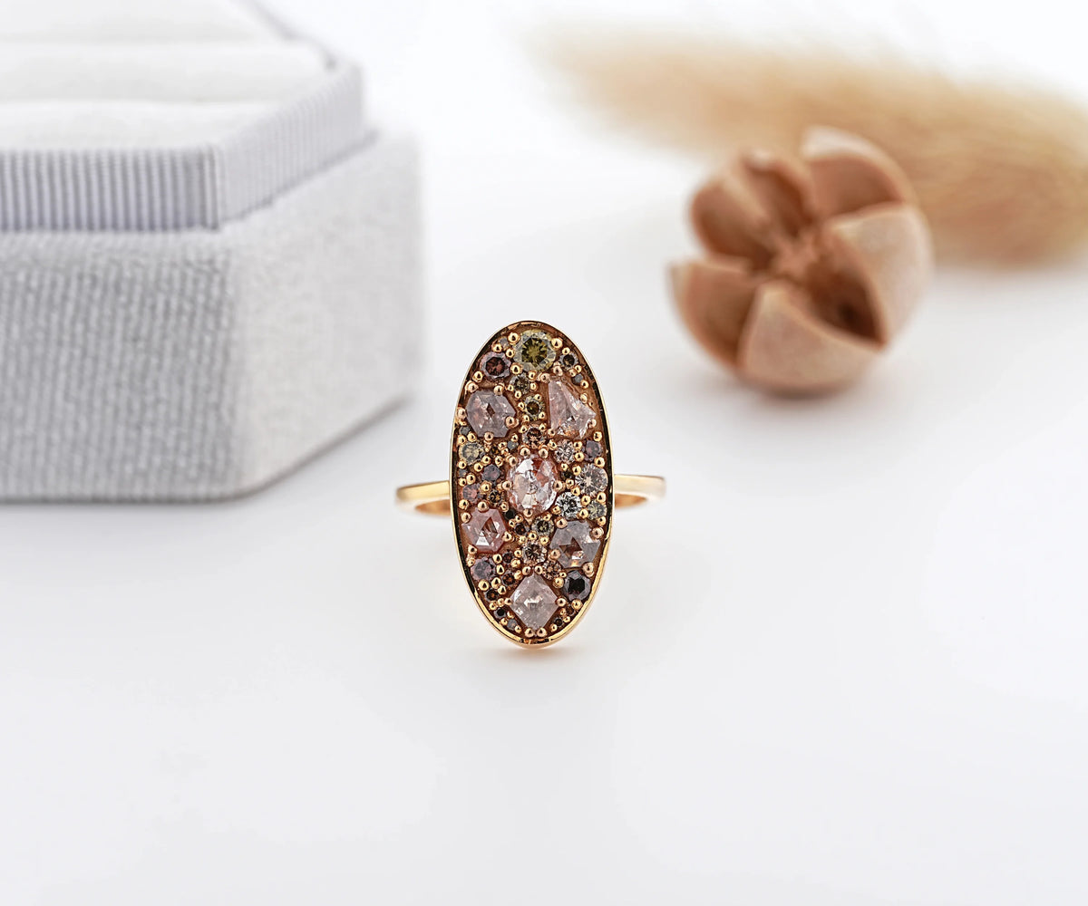 2.13 carat mixed shape natural fancy diamond cluster engagement ring