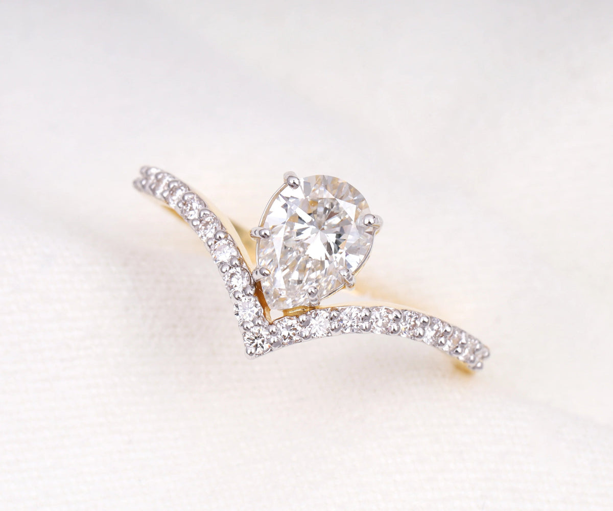 Chevron Pavé Pear Shape Lab Grown Diamond Engagement Ring