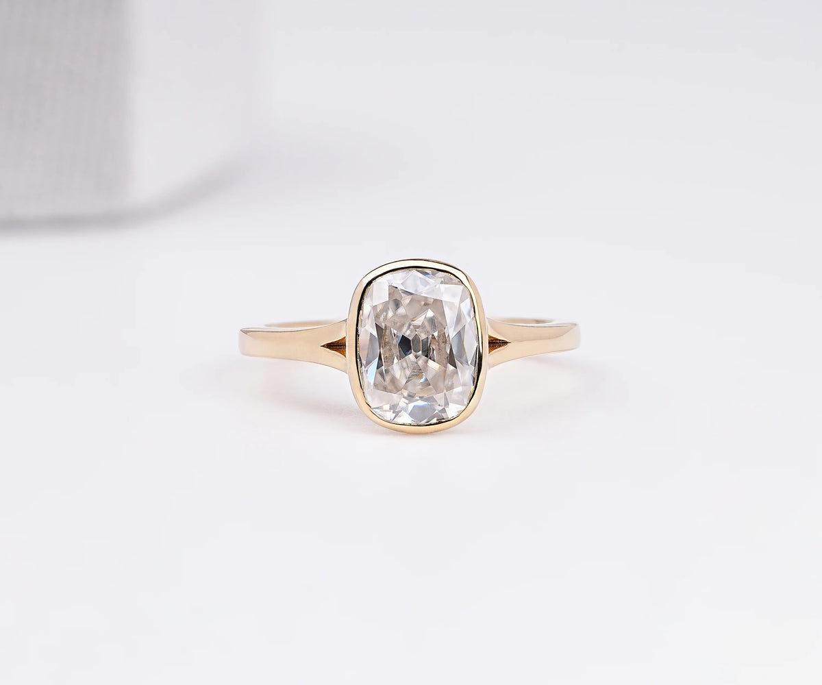 Solitaire Old Mine Cushion Shape Lab Grown Diamond Engagement Ring