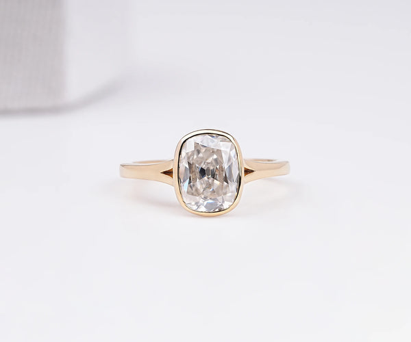 Solitaire Old Mine Cushion Shape Lab Grown Diamond Engagement Ring