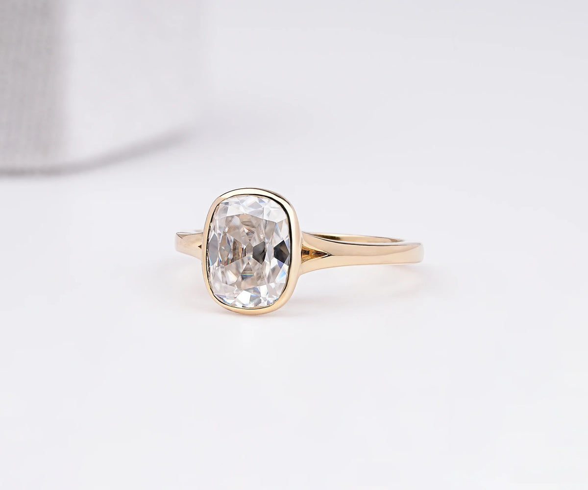 Solitaire Old Mine Cushion Shape Lab Grown Diamond Engagement Ring