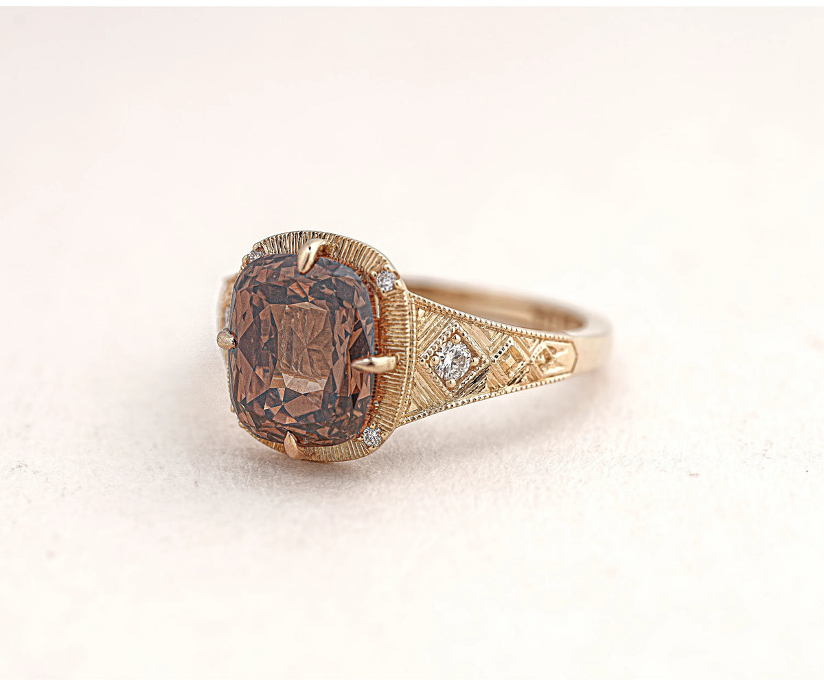 3.40 carat Edwardian cushion cut lab diamond ring