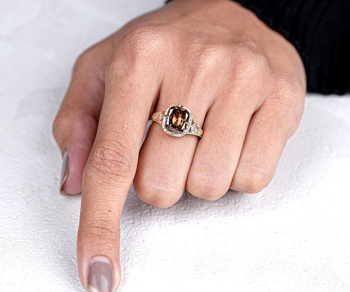 3.40 carat Edwardian lab grown diamond engagement ring