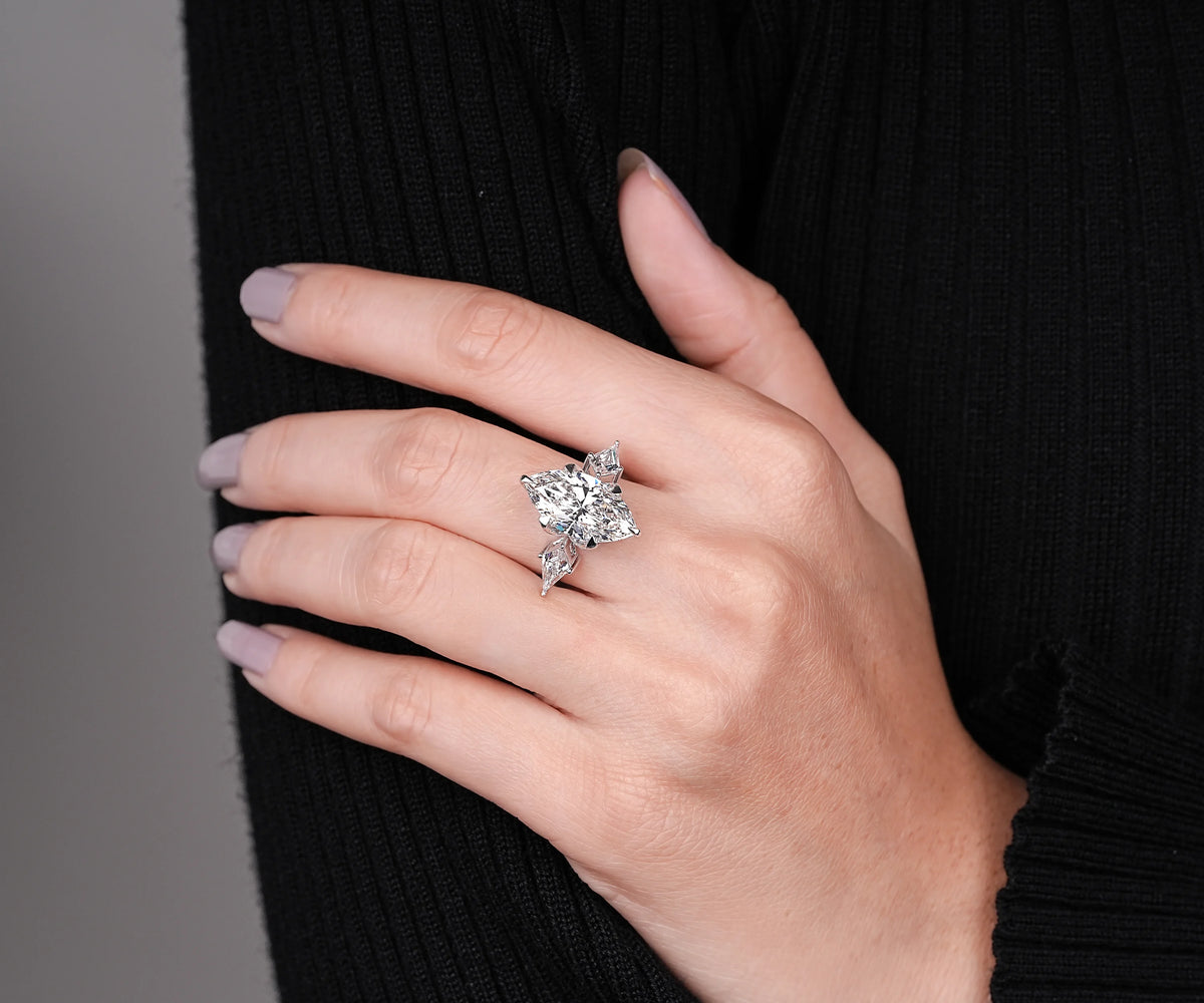 5 carat marquise cut three stone lab grown diamond ring