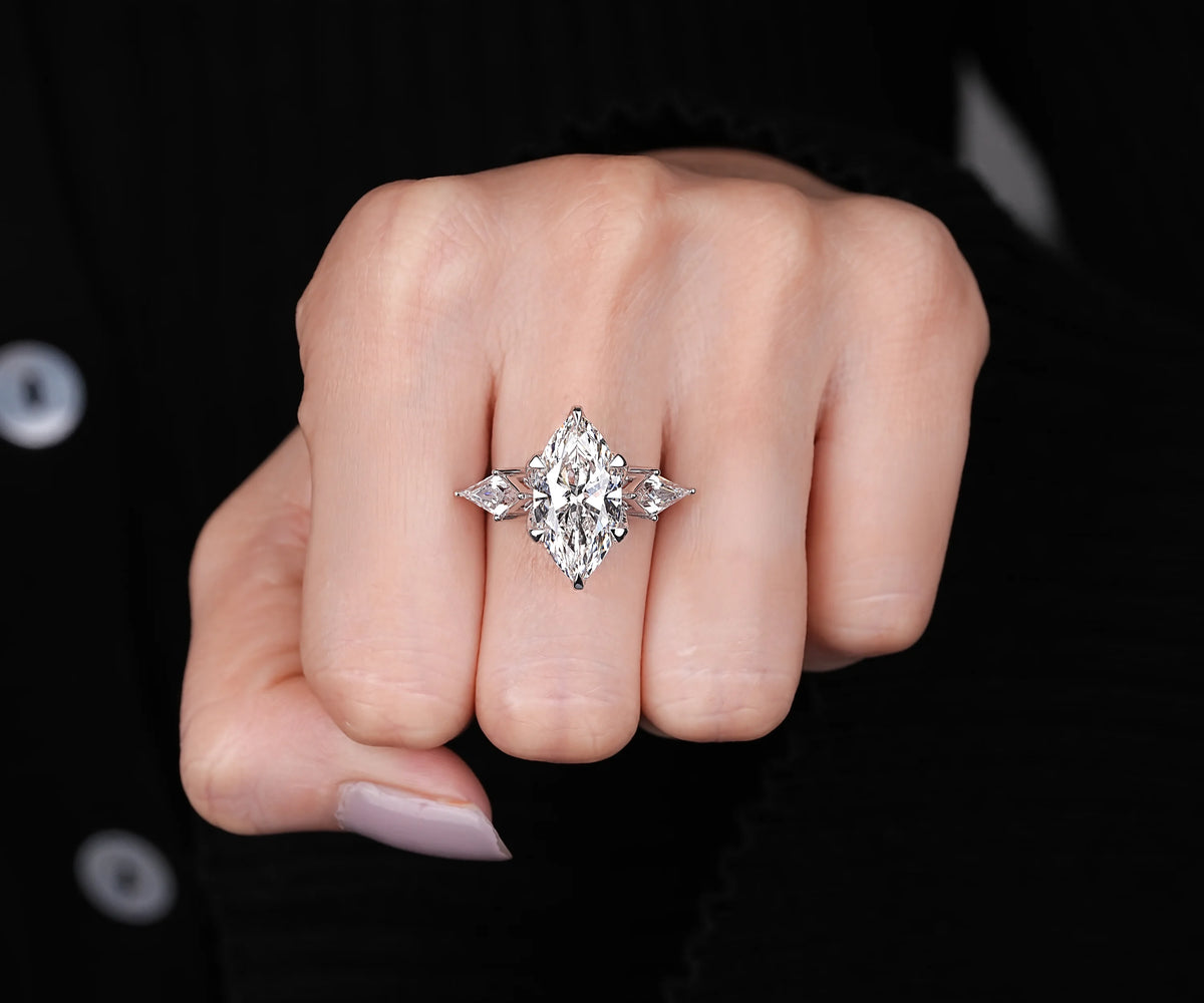 5 carat three stone lab grown marquise diamond ring