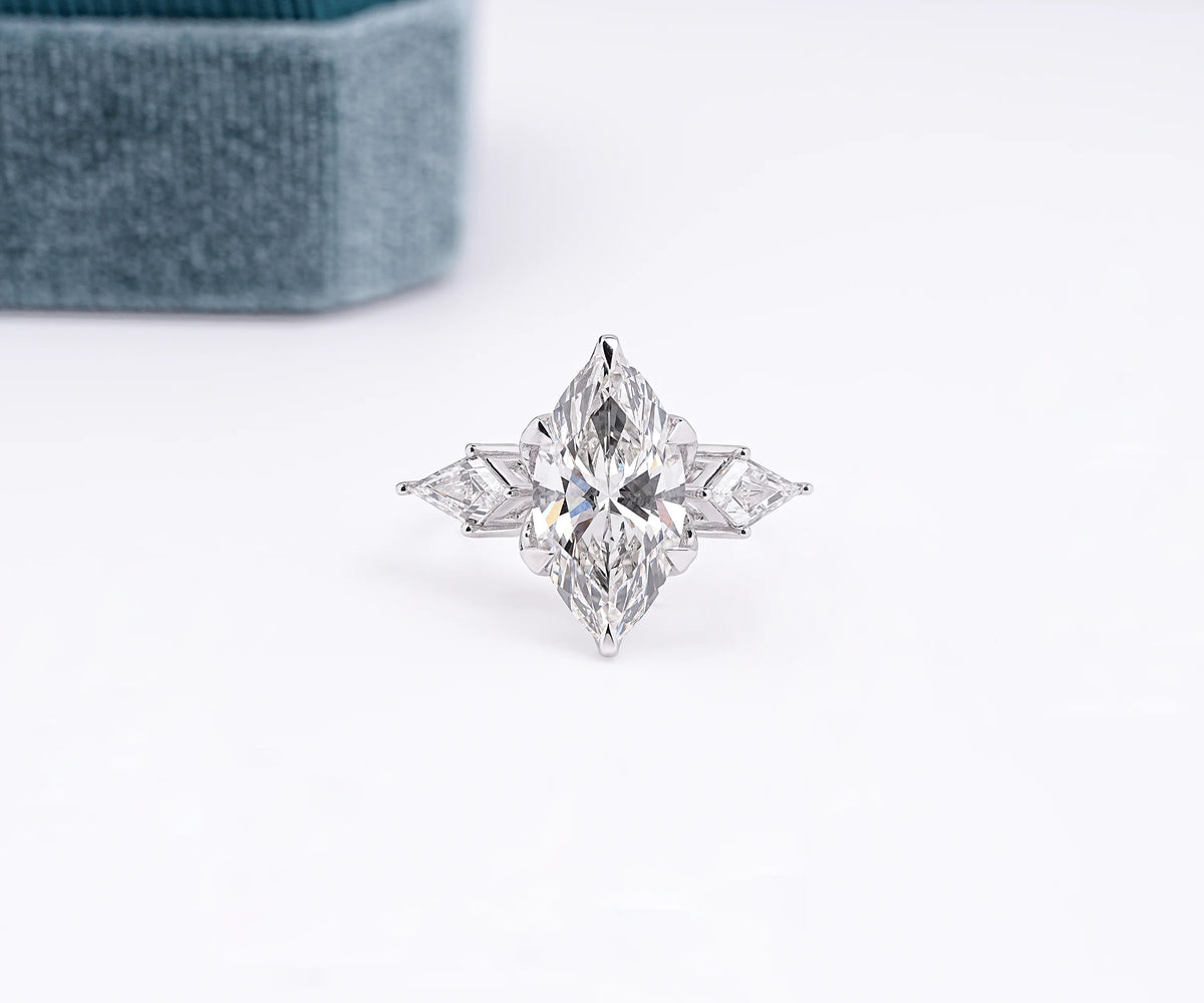 5 carat three stone marquise lab grown diamond engagement ring