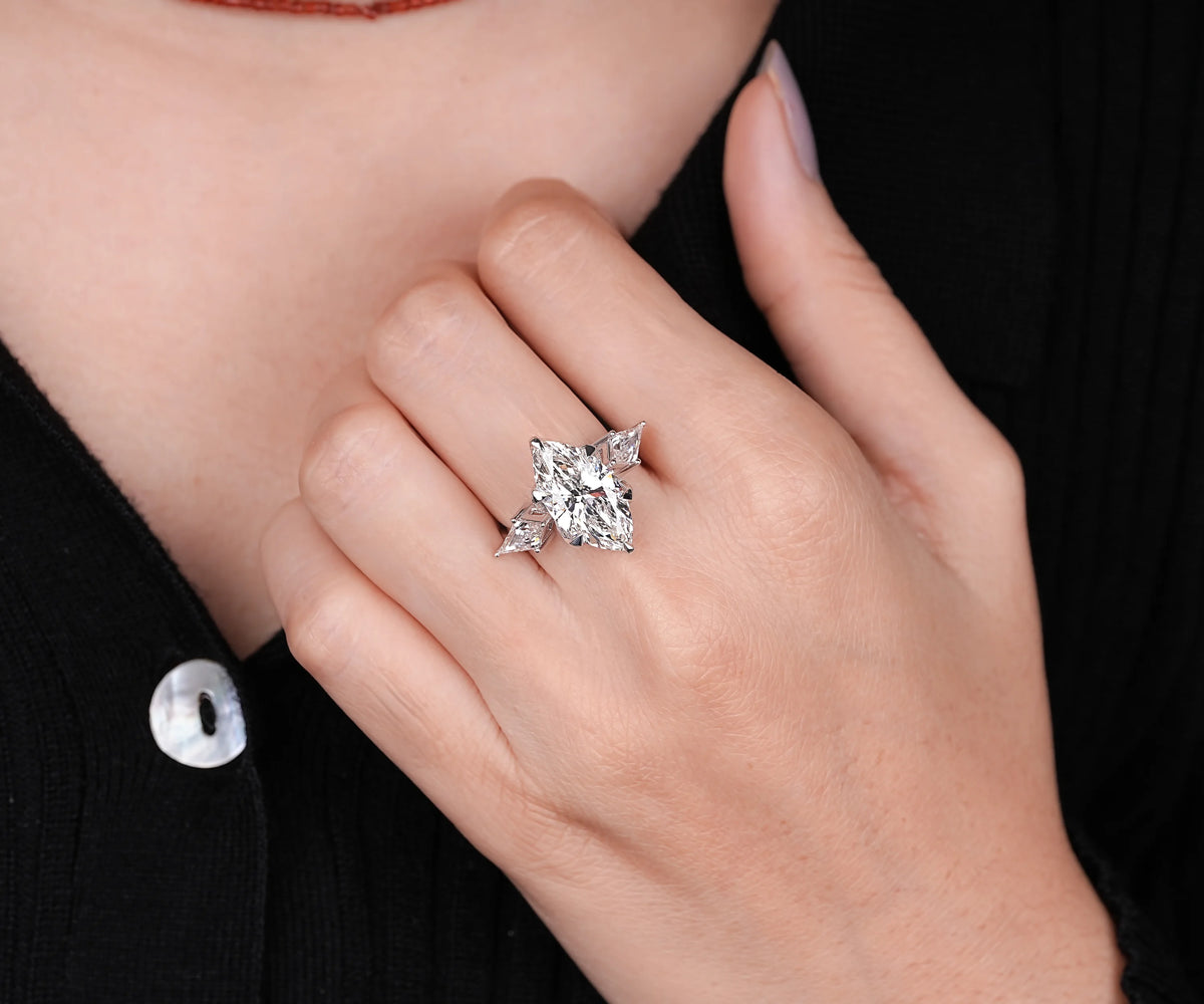 5 carat three stone marquise lab grown diamond ring