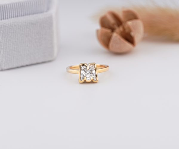 Bezel Set Initial M-Shaped Lab Grown Diamond Anniversary Ring