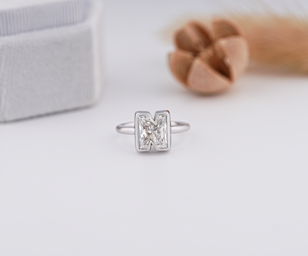Bezel Set N-Shape Lab Grown Diamond Anniversary Ring