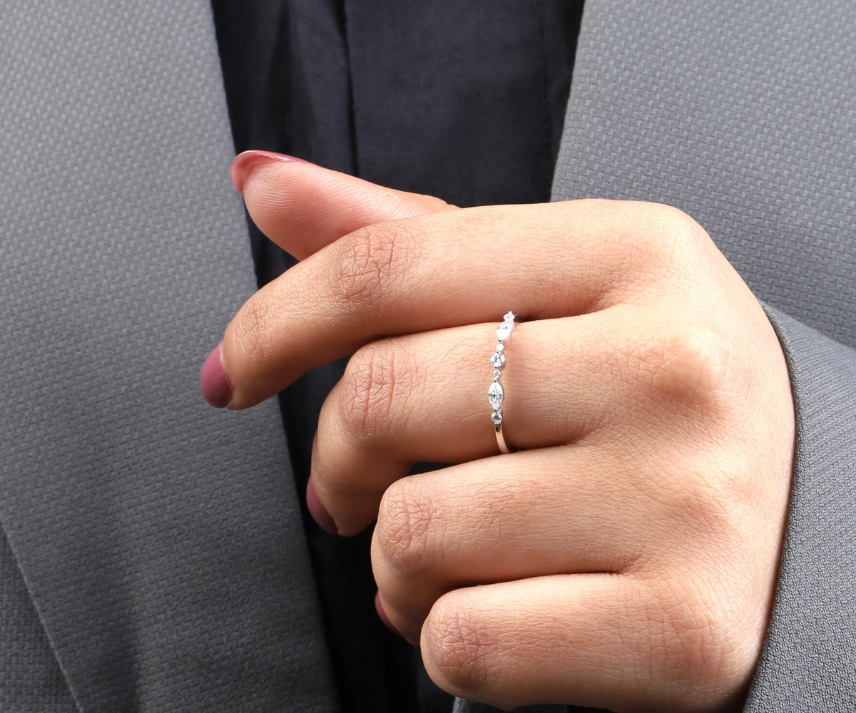 Alternate Cluster Marquise and Round Wedding Band