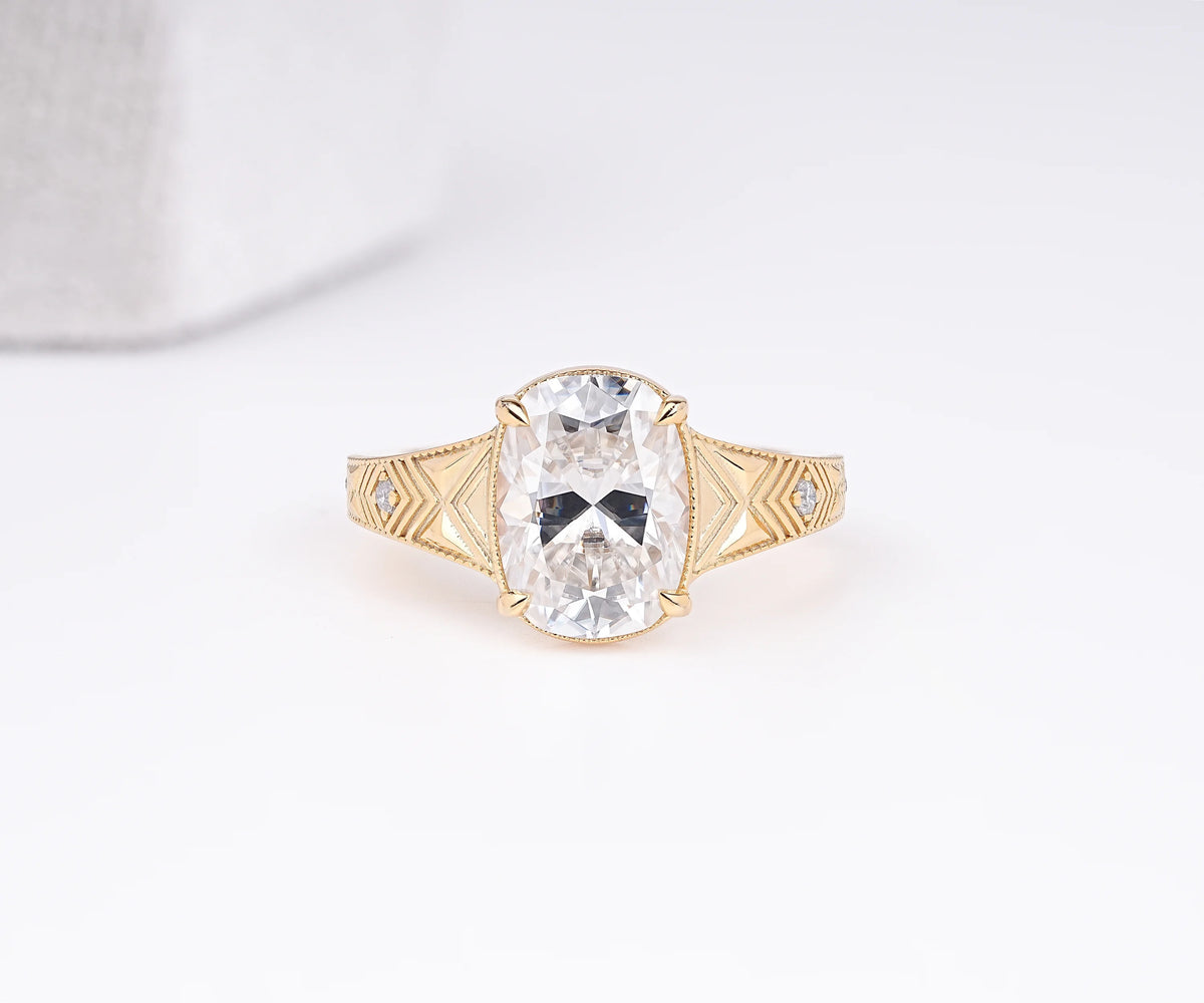 Art Deco Milgrain Elongated Cushion Shape Lab Diamond Engagement Ring