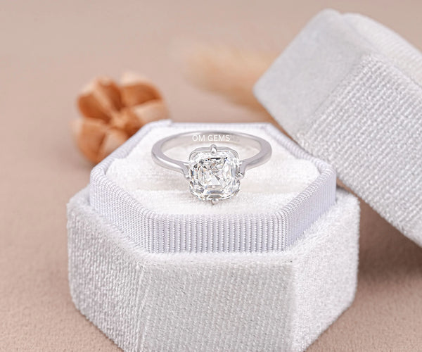 Solitaire Four Prong Asscher Shape Lab Diamond Engagement Ring
