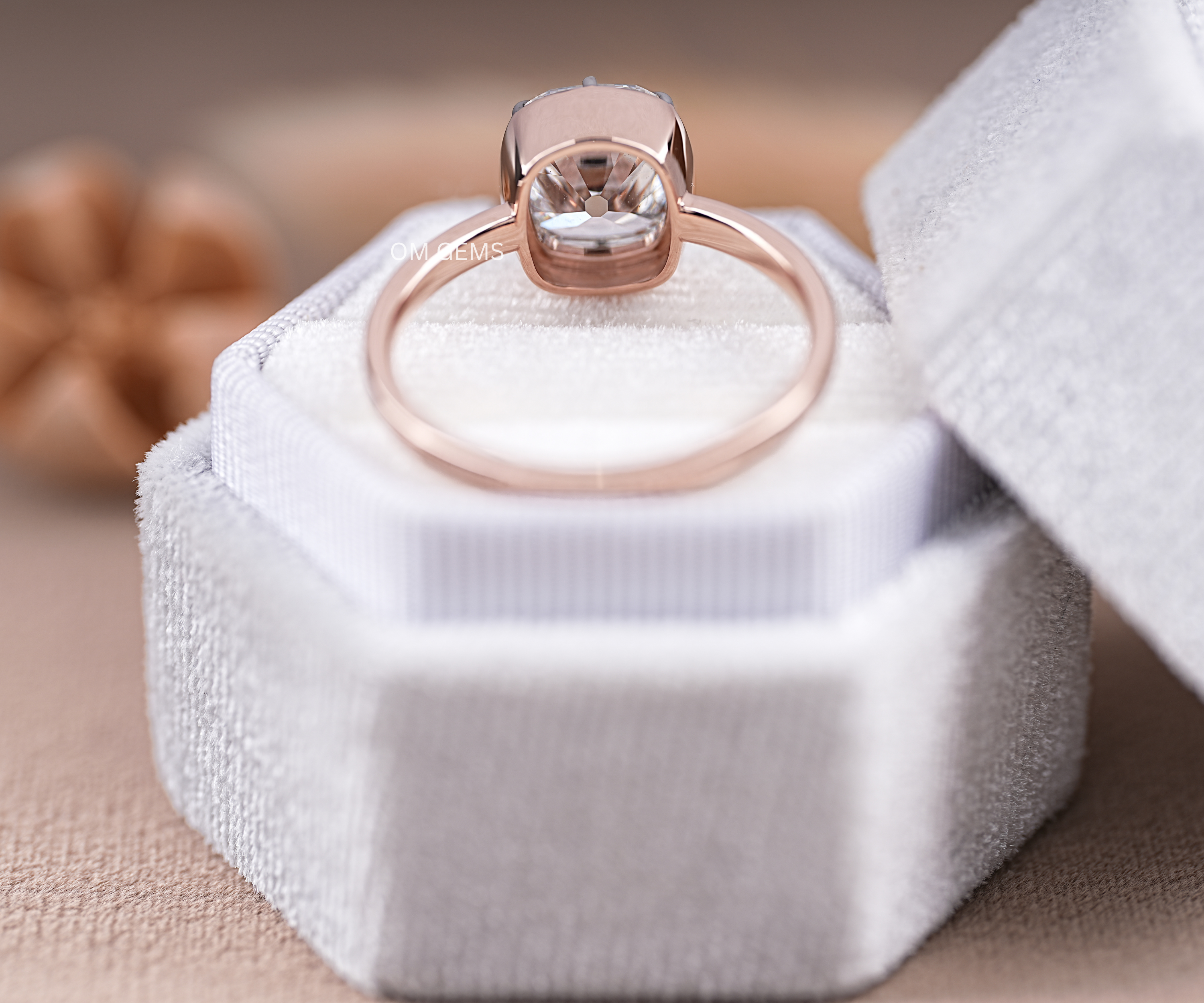 Lab Grown Old Mine Cushion Cut Diamond Bezel Set Ring