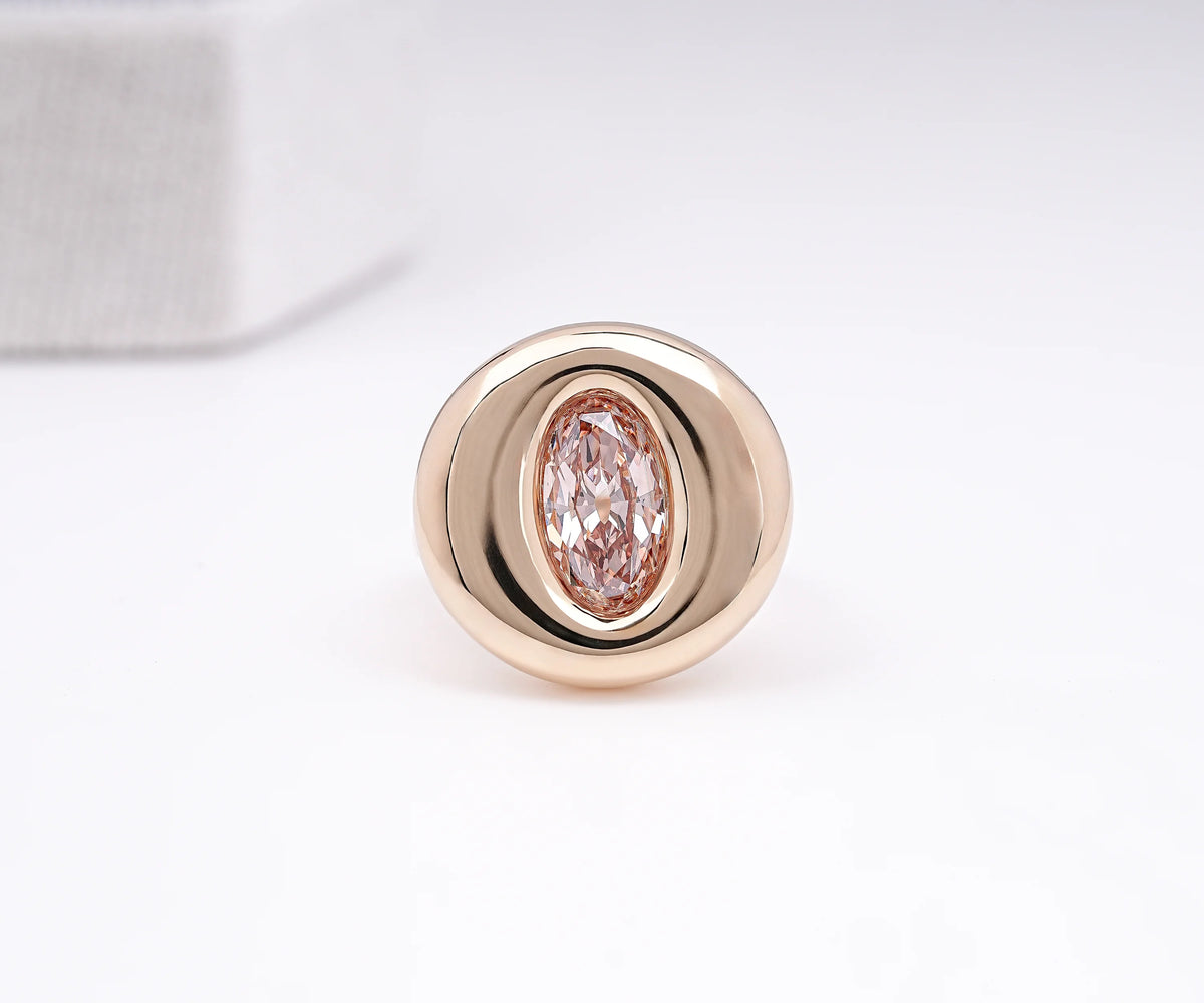 Bezel Dome Fancy Brown Oval Shape Lab Diamond Anniversary Ring