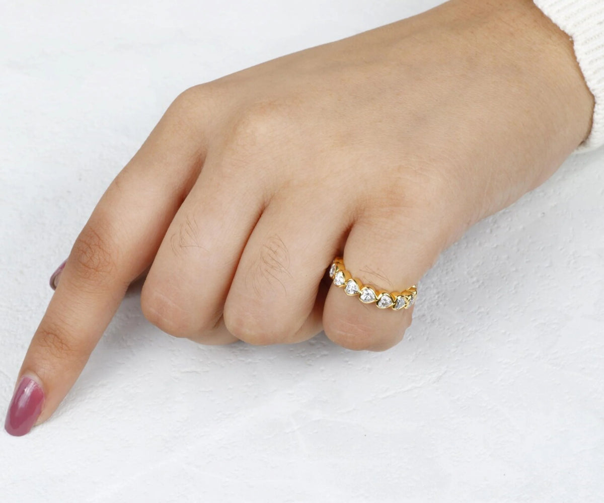 Full Eternity Bezel Heart Shape Gemstone Wedding Band