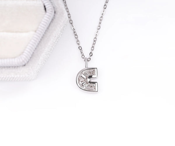 Bezel Initial C Lab Grown Diamond Anniversary Gift Pendant