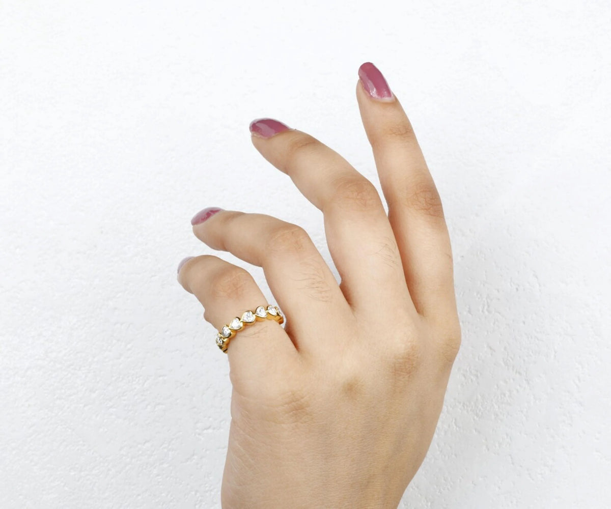Full Eternity Bezel Heart Shape Gemstone Wedding Band