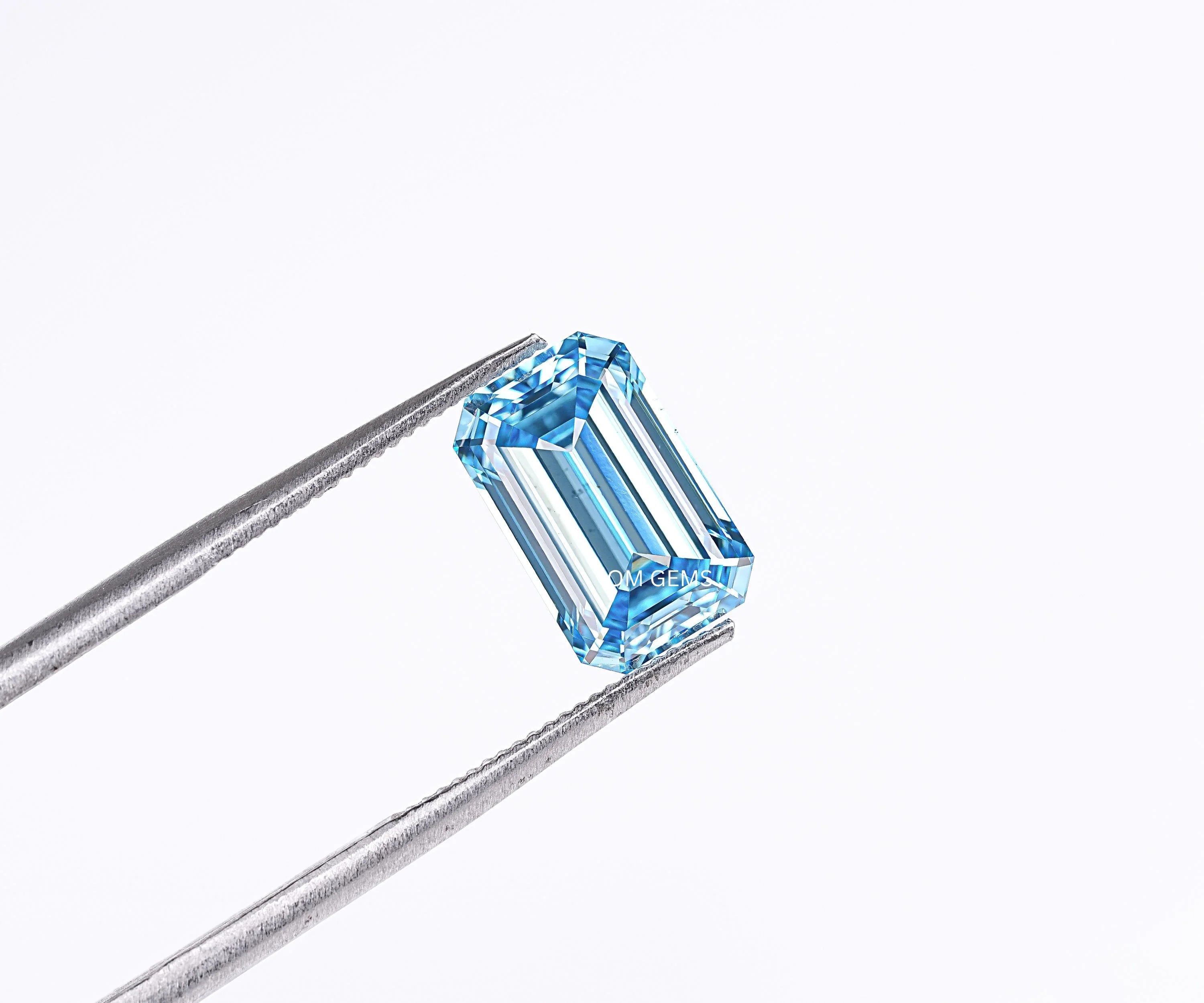 Blue Emerald Cut Lab Loose Diamond