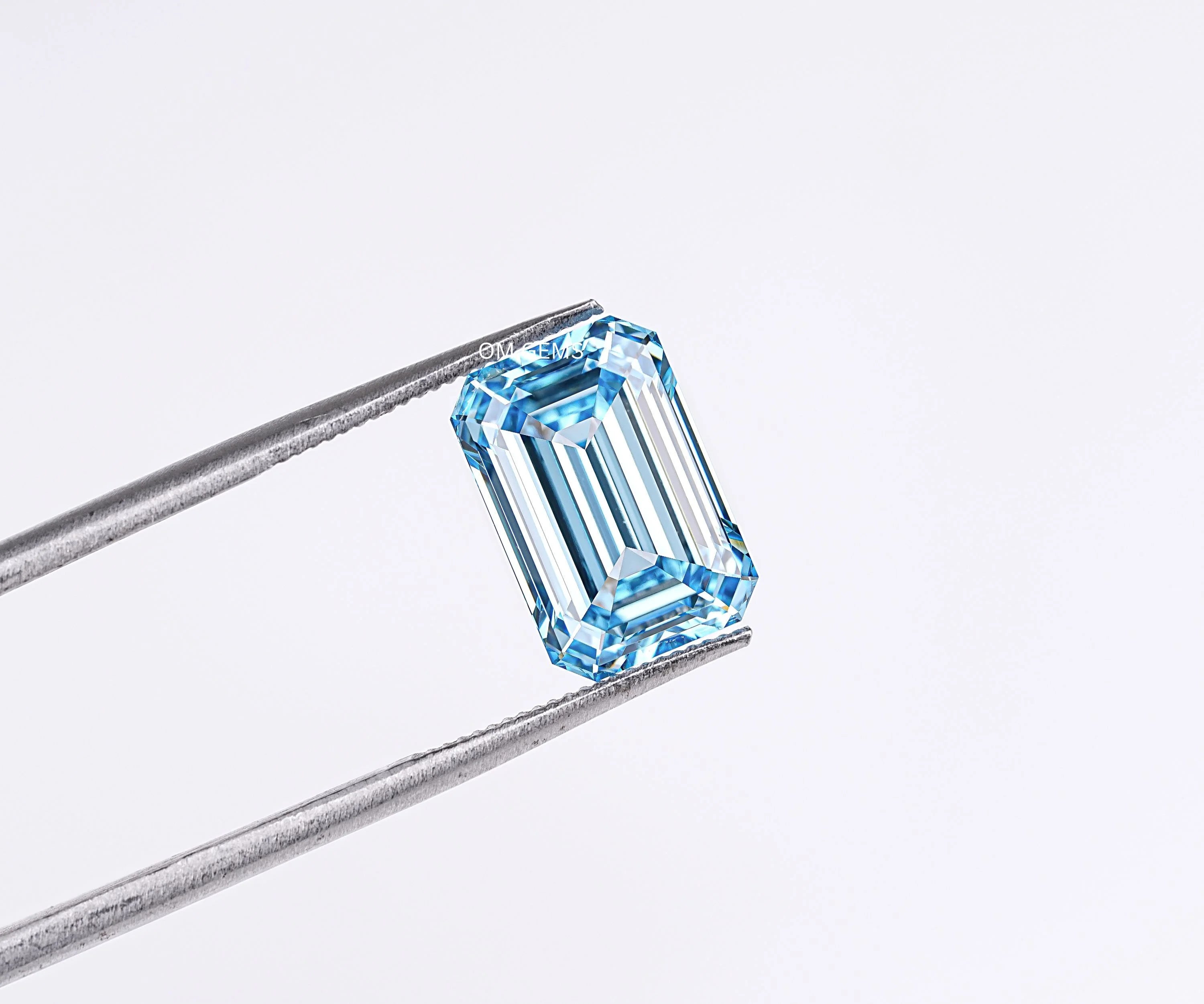 Blue Emerald Shape Lab Grown Loose Diamond