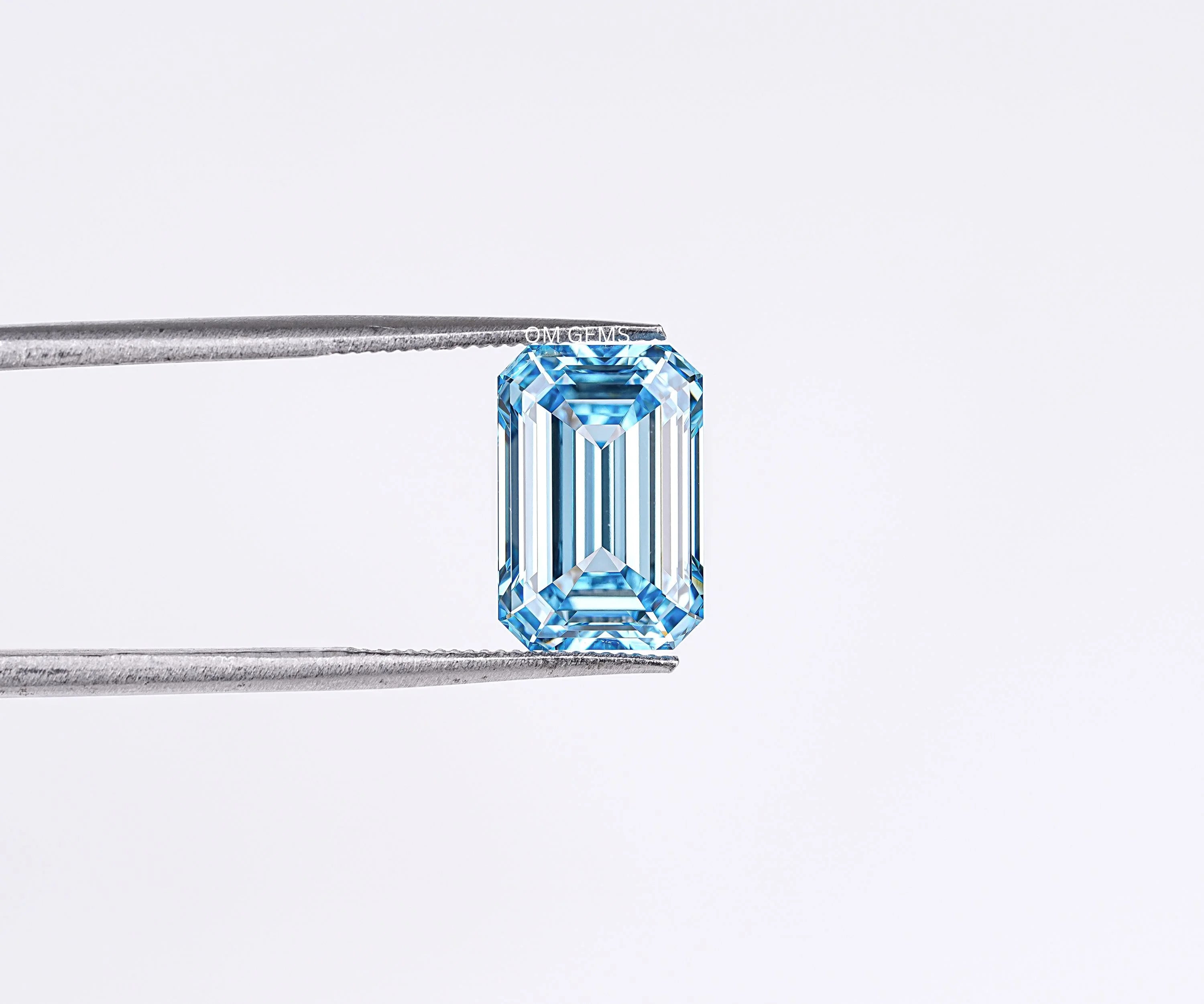 Blue Emerald Shape Lab Grown Loose Diamond