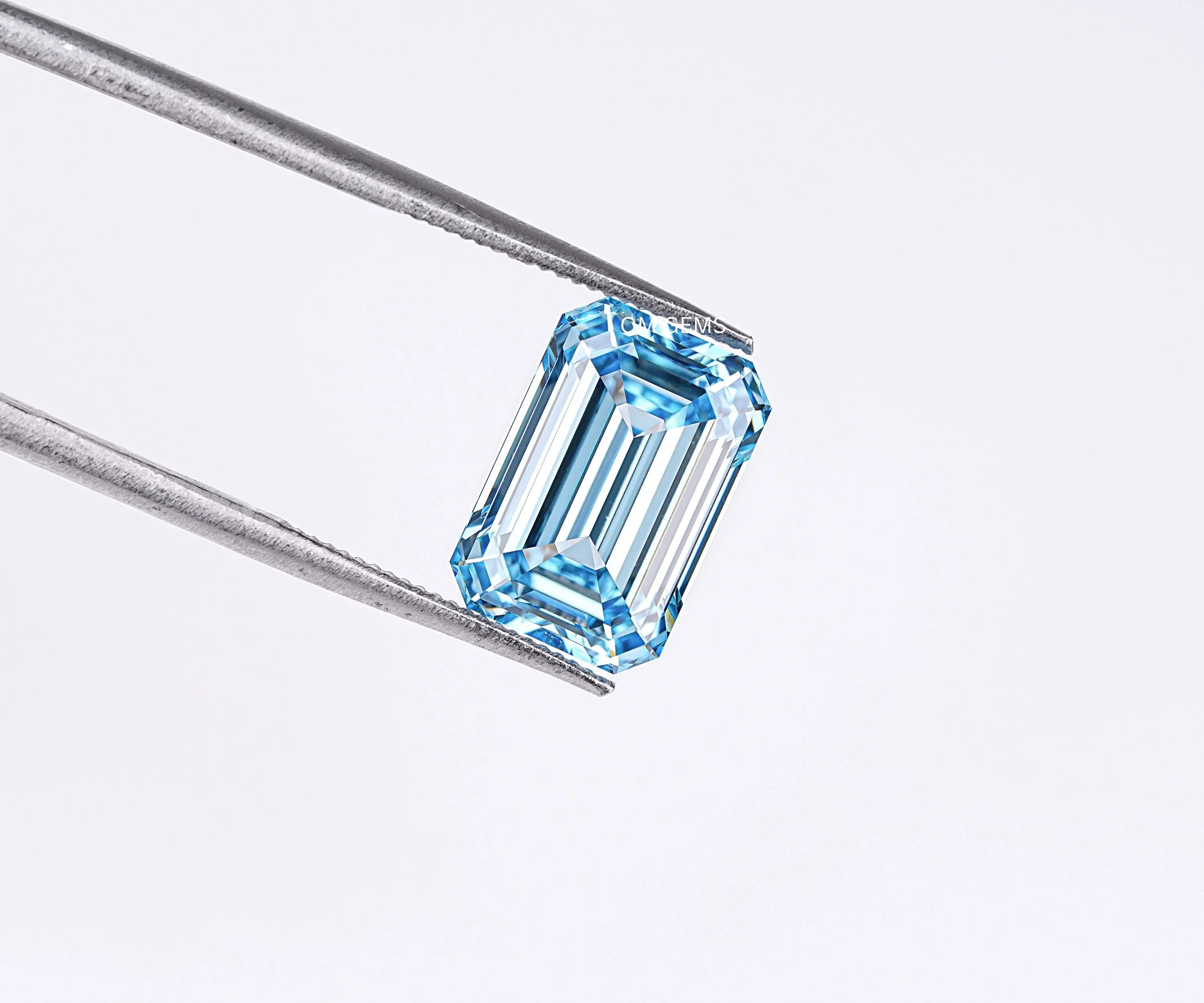 Blue Emerald Shape Lab Grown Loose Diamond
