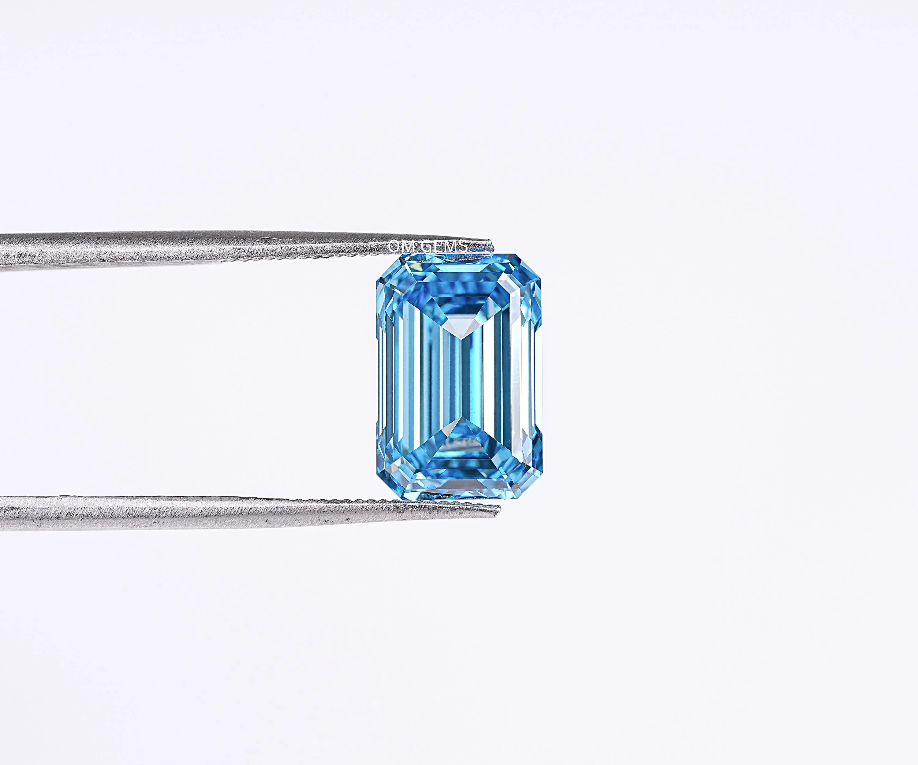 Blue Emerald Shaped Lab Grown Diamond