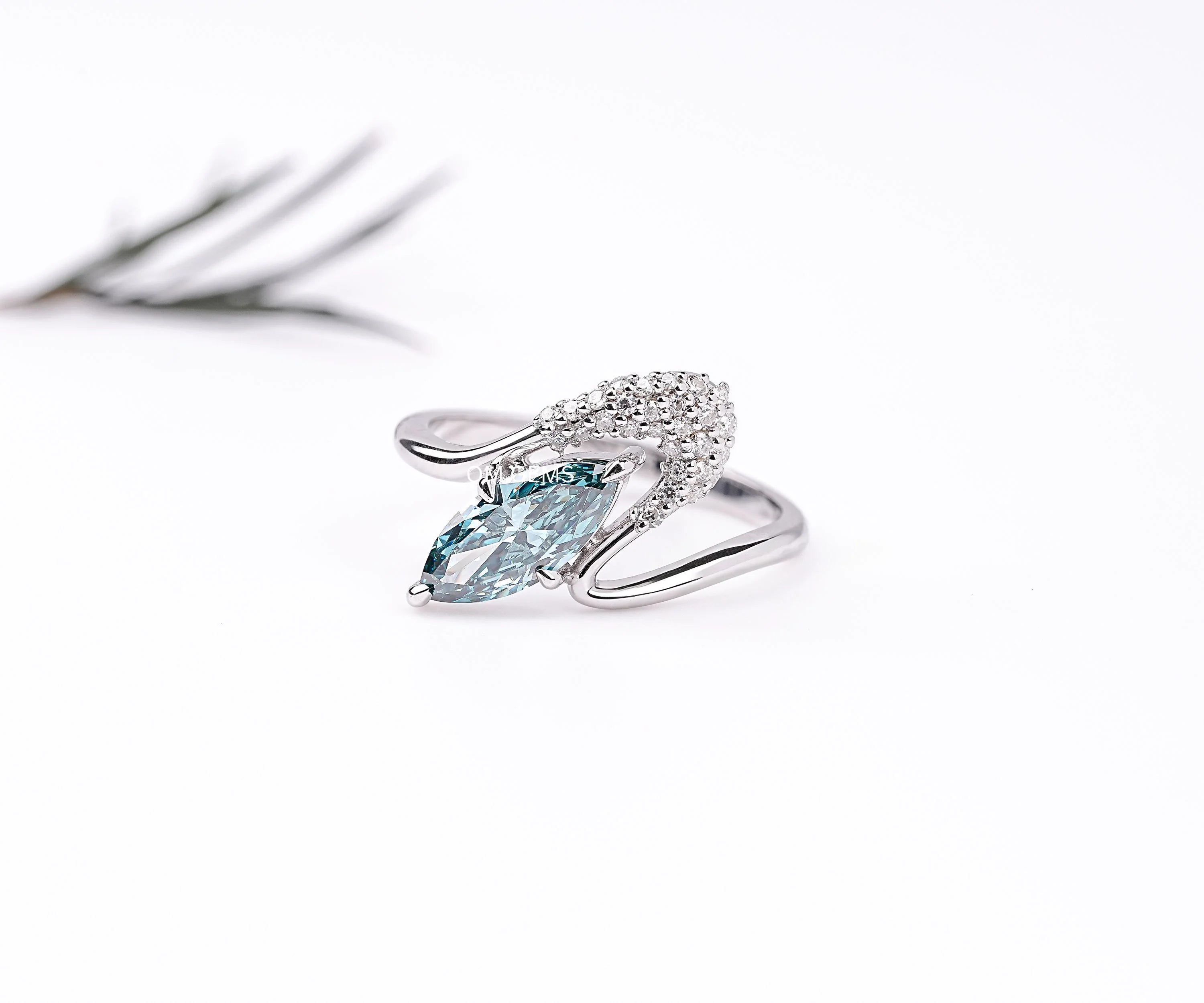 Blue Marquise Lab Diamond Pave Set Wave Ring
