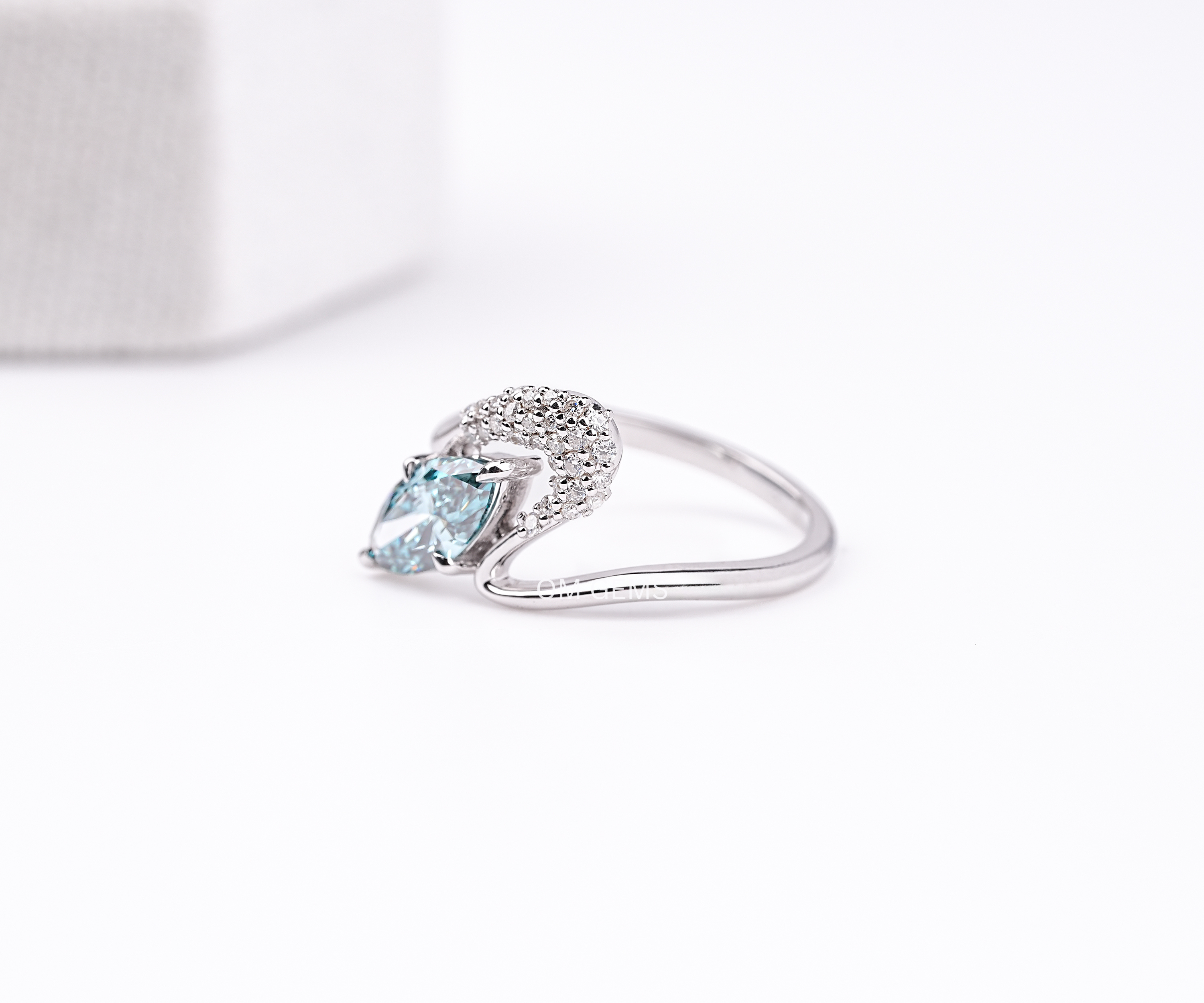 Blue Marquise Lab Diamond Pave Set Wave Ring